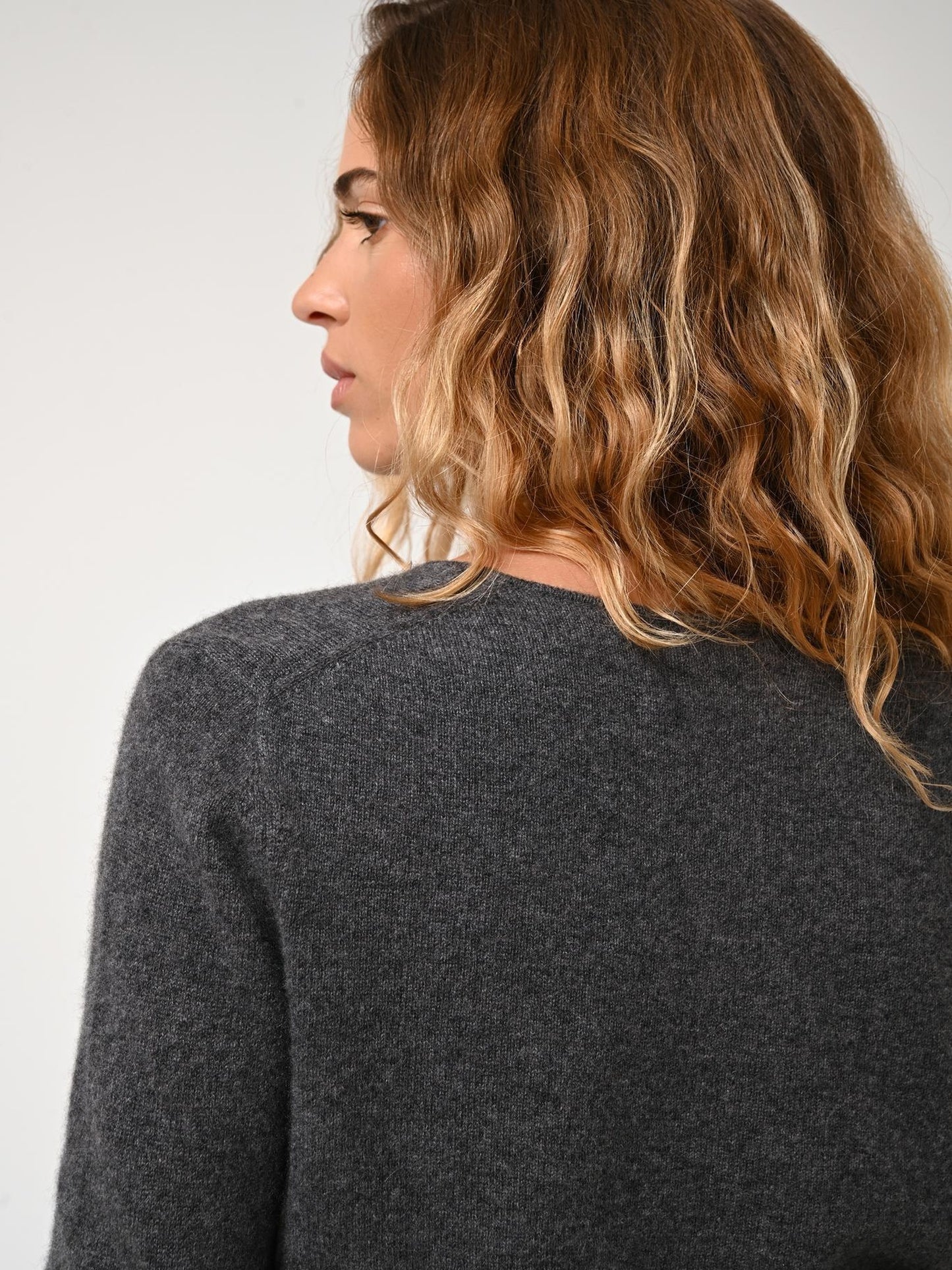 CHALAIS cardigan col v anthracite chiné 100% cachemire