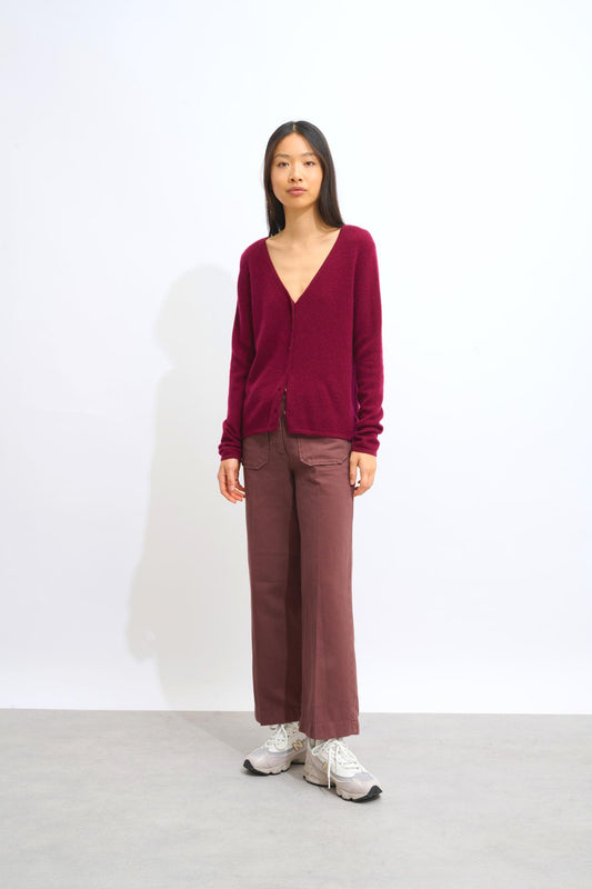 CHALAIS burgundy v-neck cardigan 100% cashmere