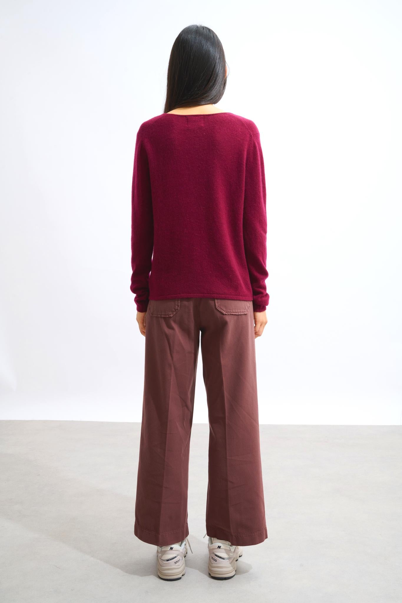 CHALAIS burgundy v-neck cardigan 100% cashmere