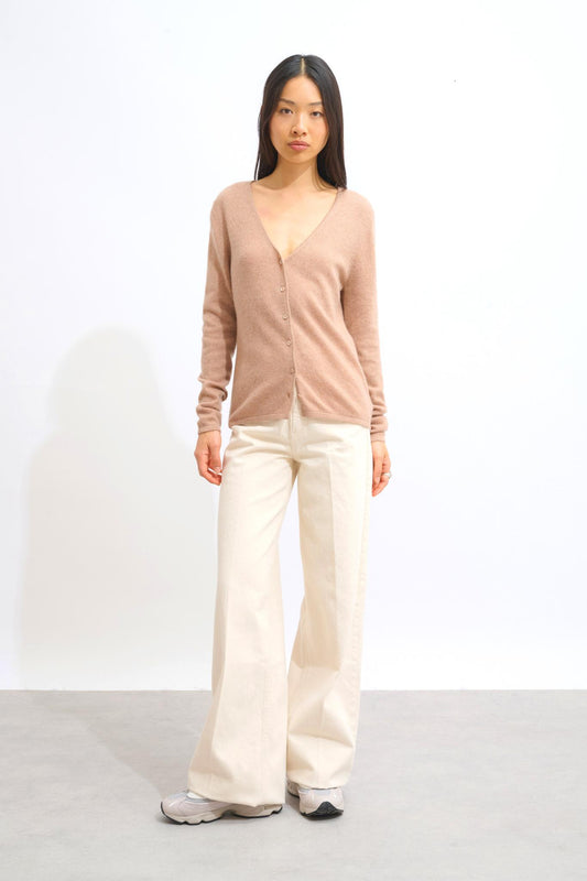CHALAIS camel v-neck cardigan 100% cashmere