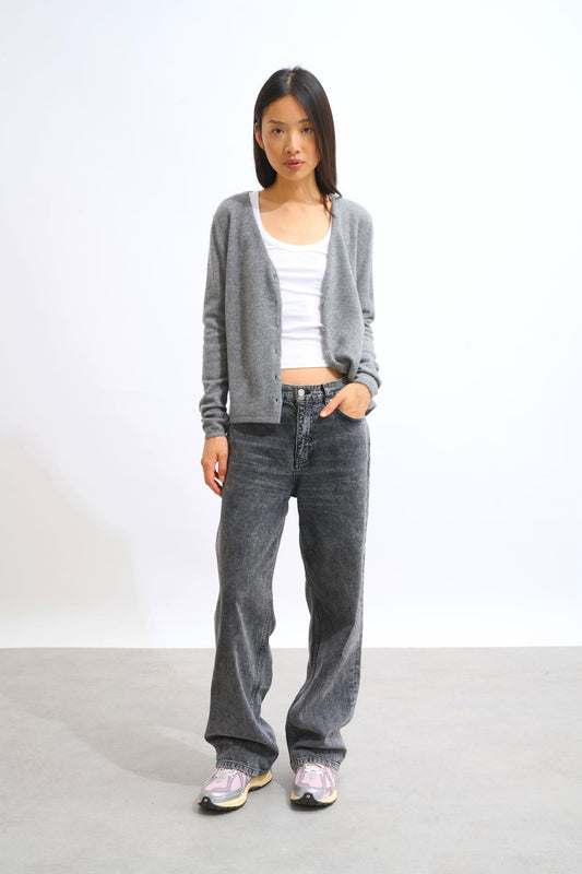 CHALAIS cardigan v-neck flannel mottled 100% cashmere