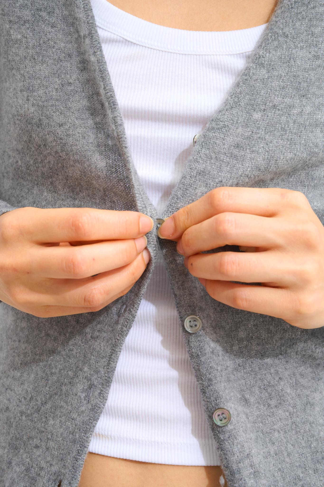 CHALAIS cardigan v-neck flannel mottled 100% cashmere