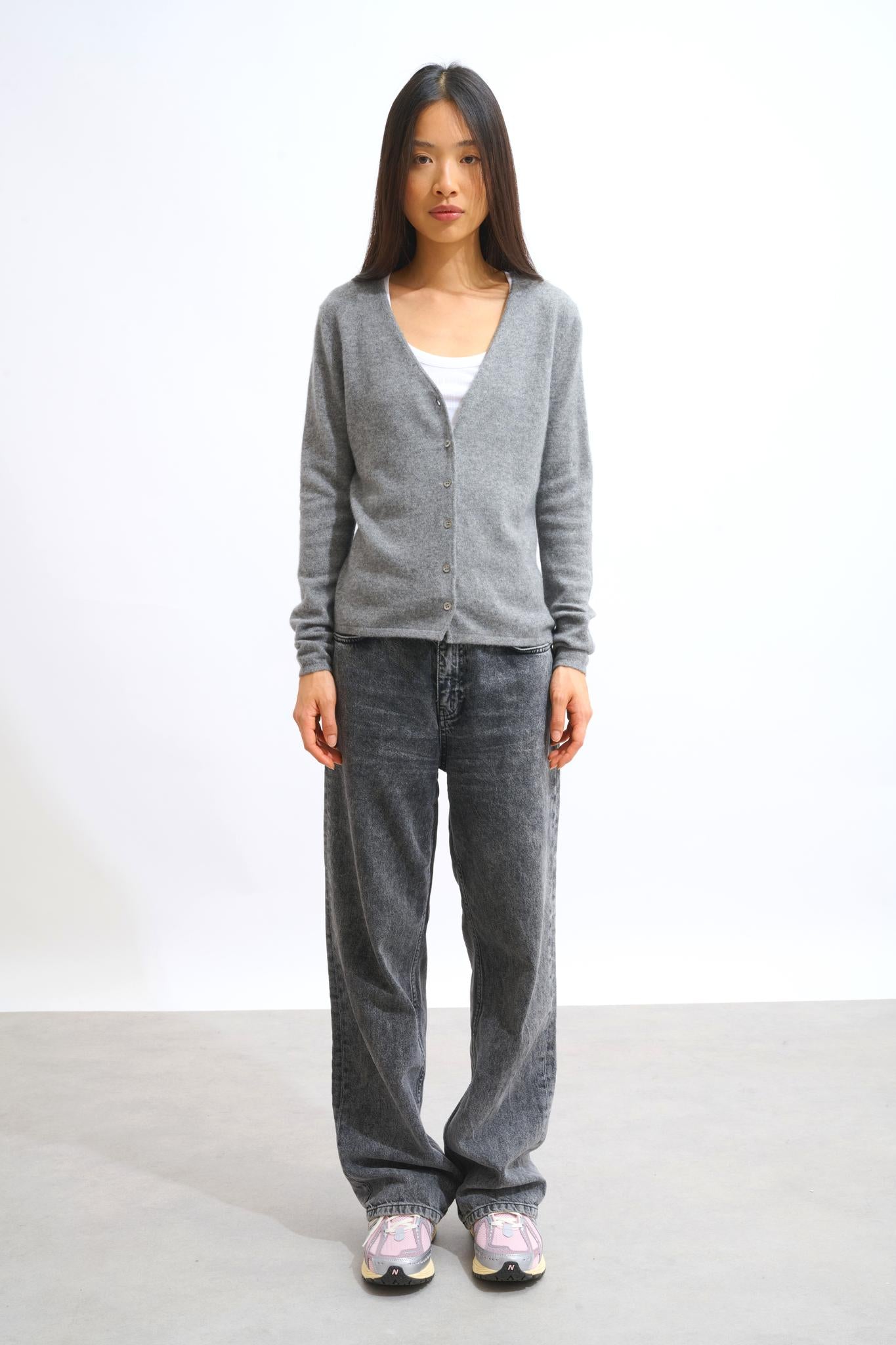 CHALAIS cardigan v-neck flannel mottled 100% cashmere