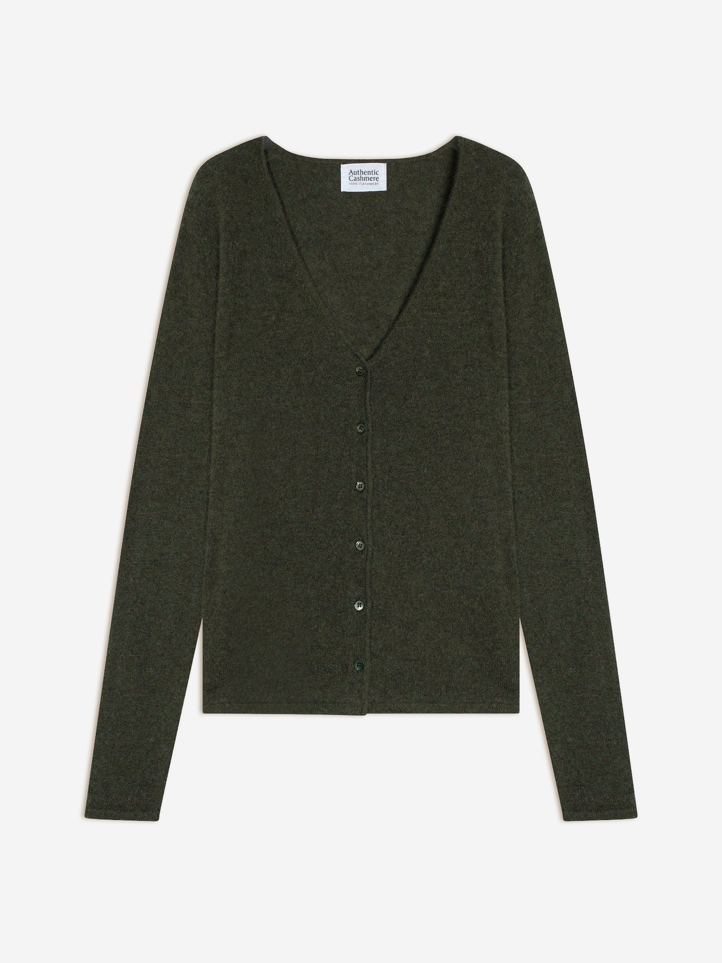 CHALAIS Strickjacke mit V-Ausschnitt khaki meliert 100% Kaschmir