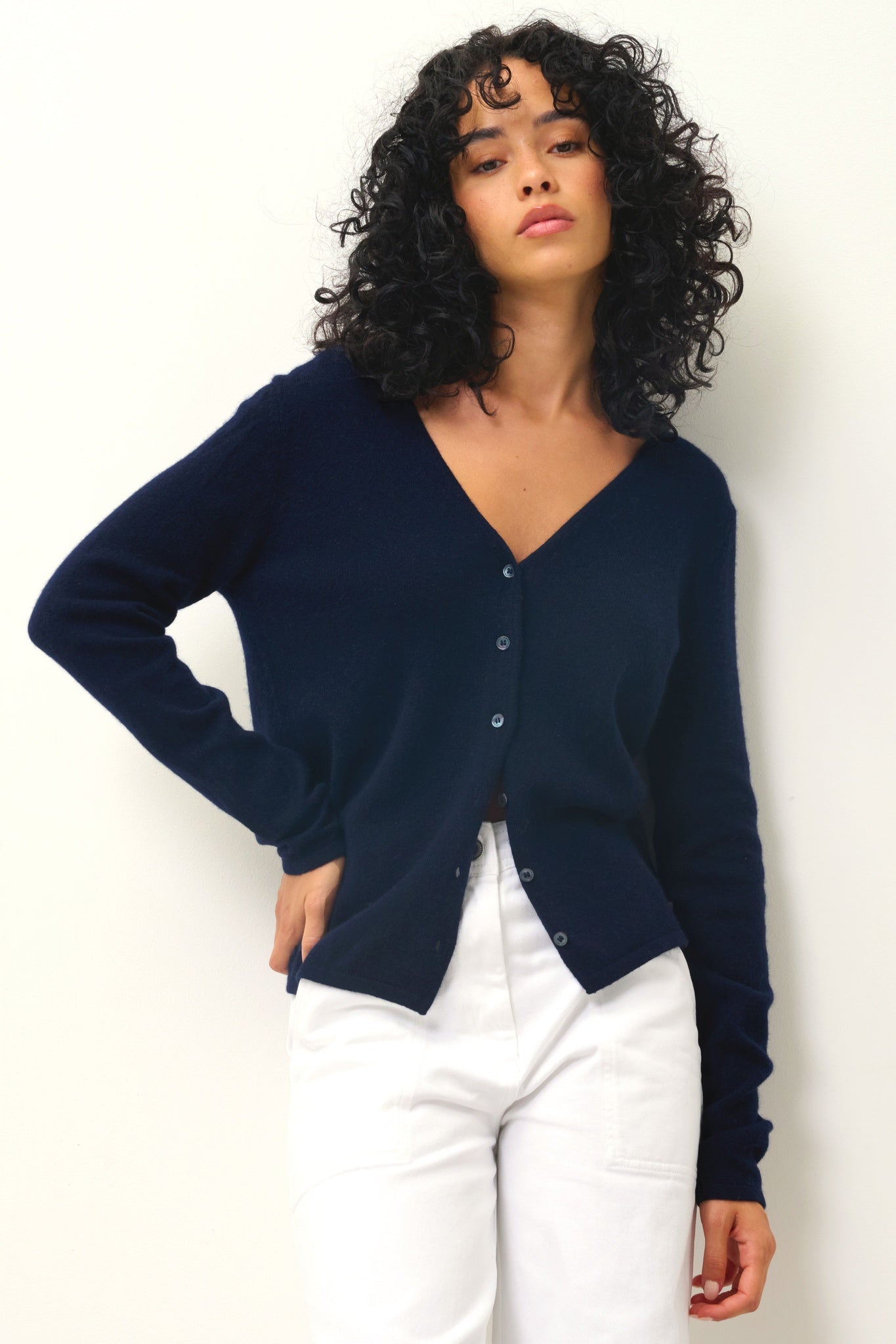 CHALAIS cardigan col v navy 100% cachemire