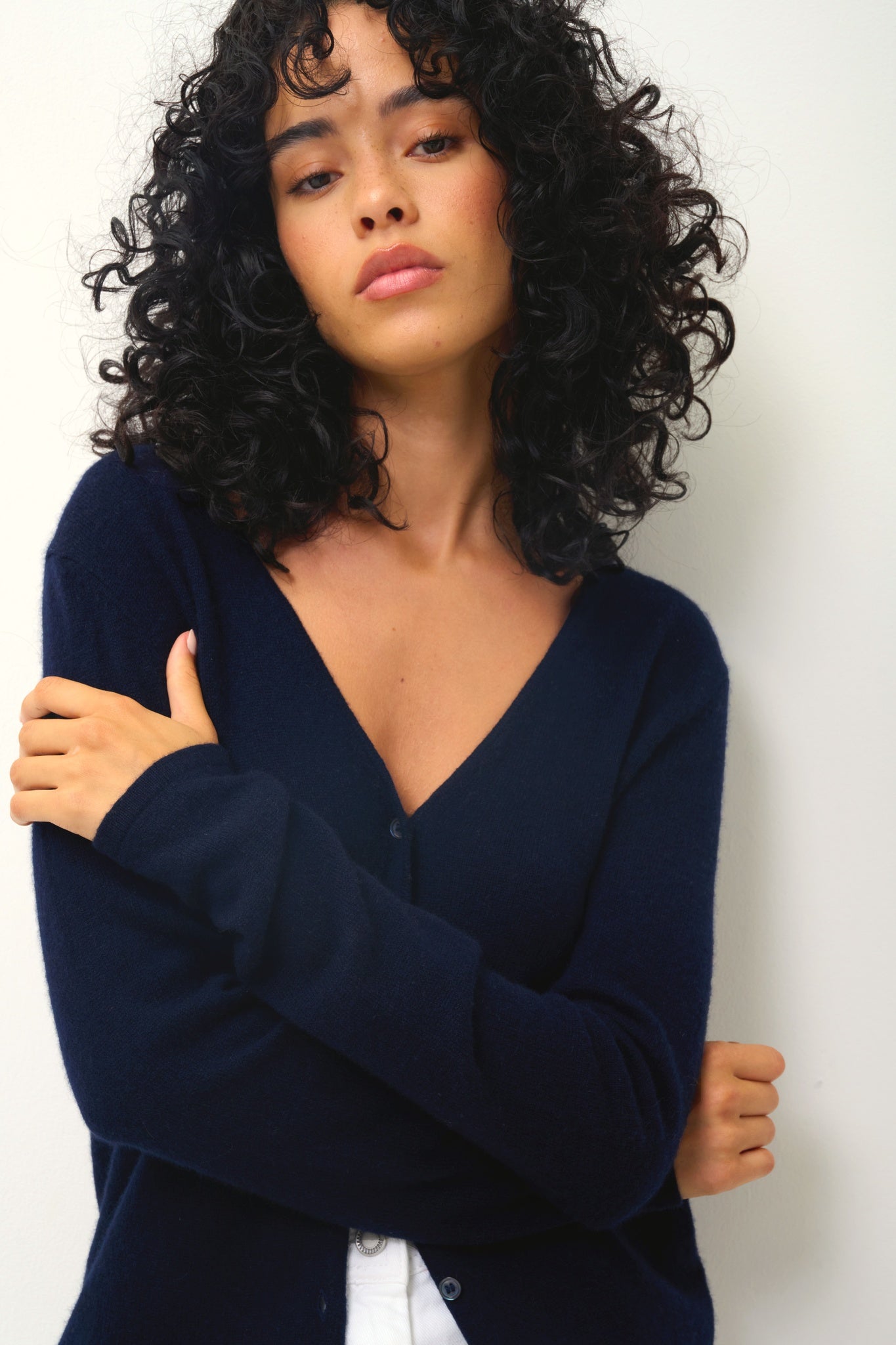 CHALAIS cardigan col v navy 100% cachemire