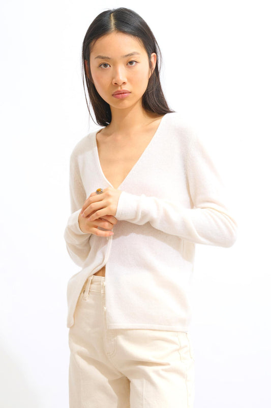 CHALAIS v-neck cardigan snow 100% cashmere