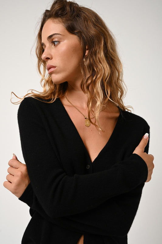 CHALAIS black v-neck cardigan 100% cashmere