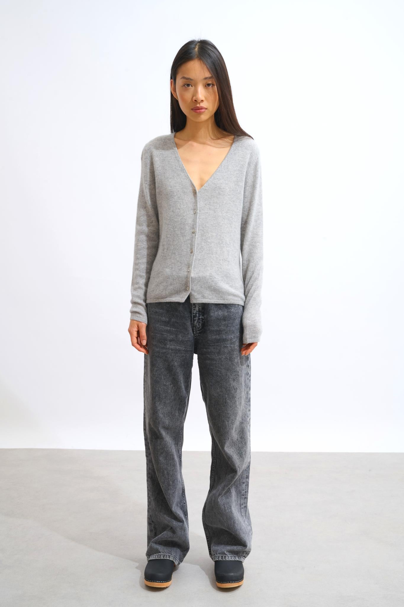 CHALAIS cardigan v-neck cloudy mottled 100% cashmere