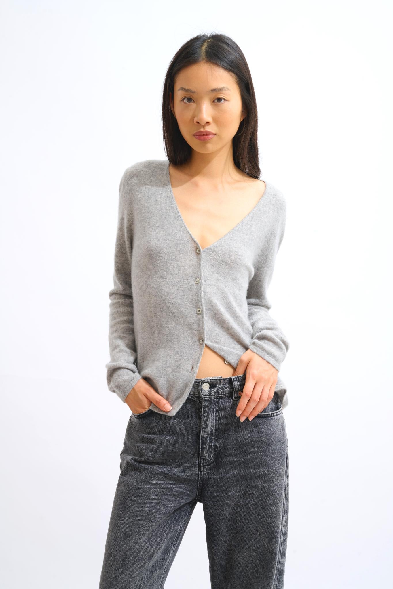 CHALAIS cardigan v-neck cloudy mottled 100% cashmere