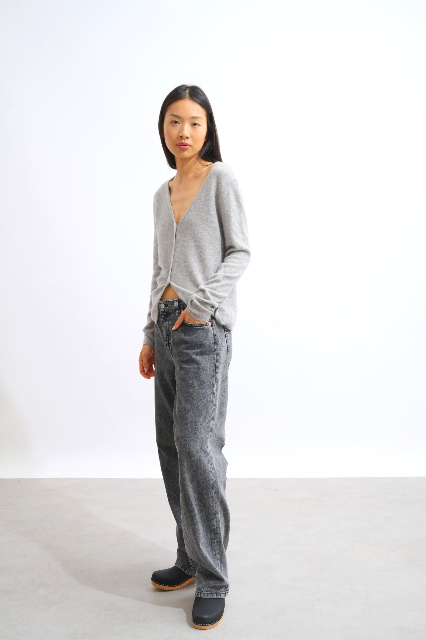 CHALAIS cardigan v-neck cloudy mottled 100% cashmere