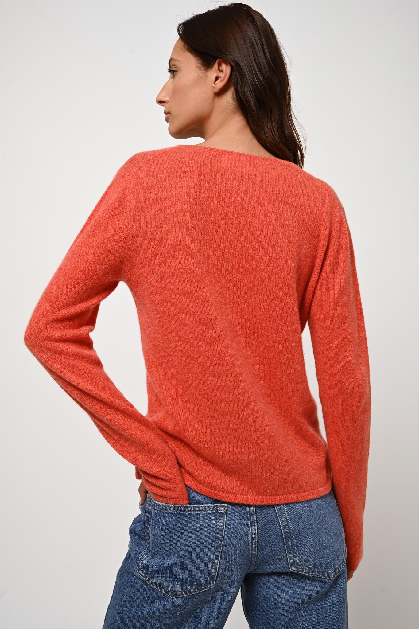 CHALAIS mottled orange v-neck cardigan 100% cashmere