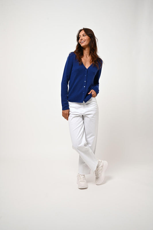 CHALAIS v-neck cardigan ultramarine 100% cashmere