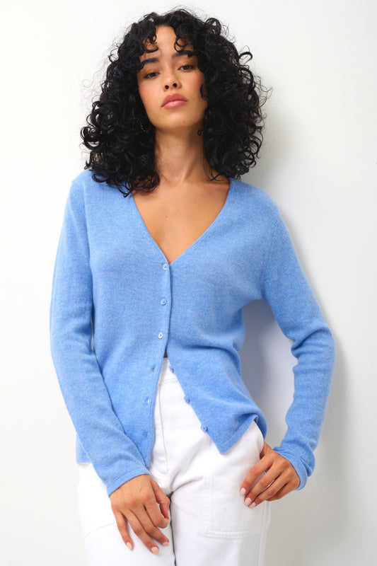 CHALAIS v-neck cardigan sky 100% cashmere