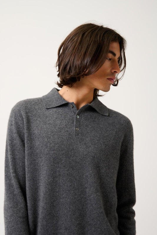 CHARVET Langarm-Poloshirt anthrazit meliert 100% Kaschmir