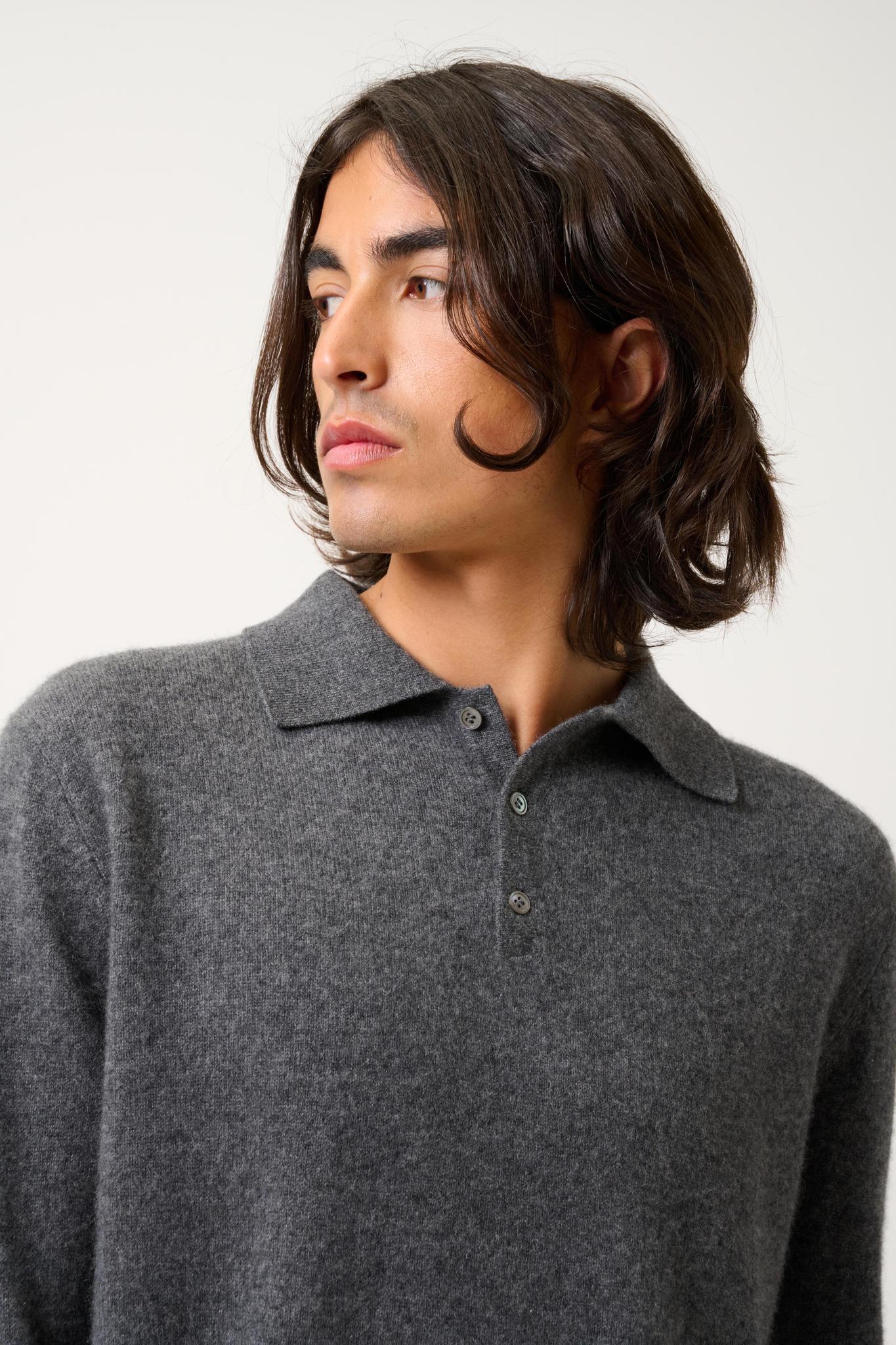 CHARVET Langarm-Poloshirt anthrazit meliert 100% Kaschmir