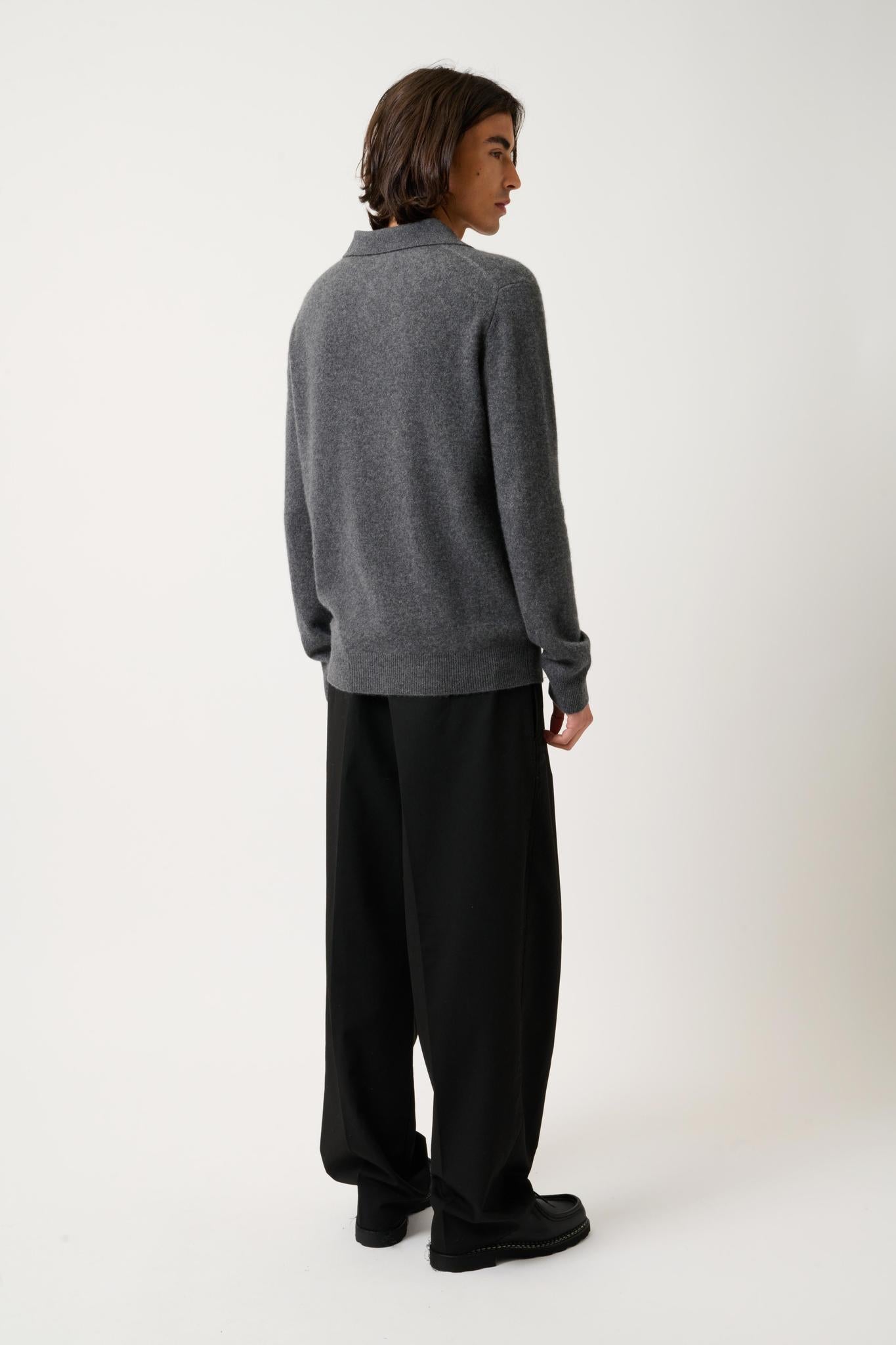 CHARVET Langarm-Poloshirt anthrazit meliert 100% Kaschmir