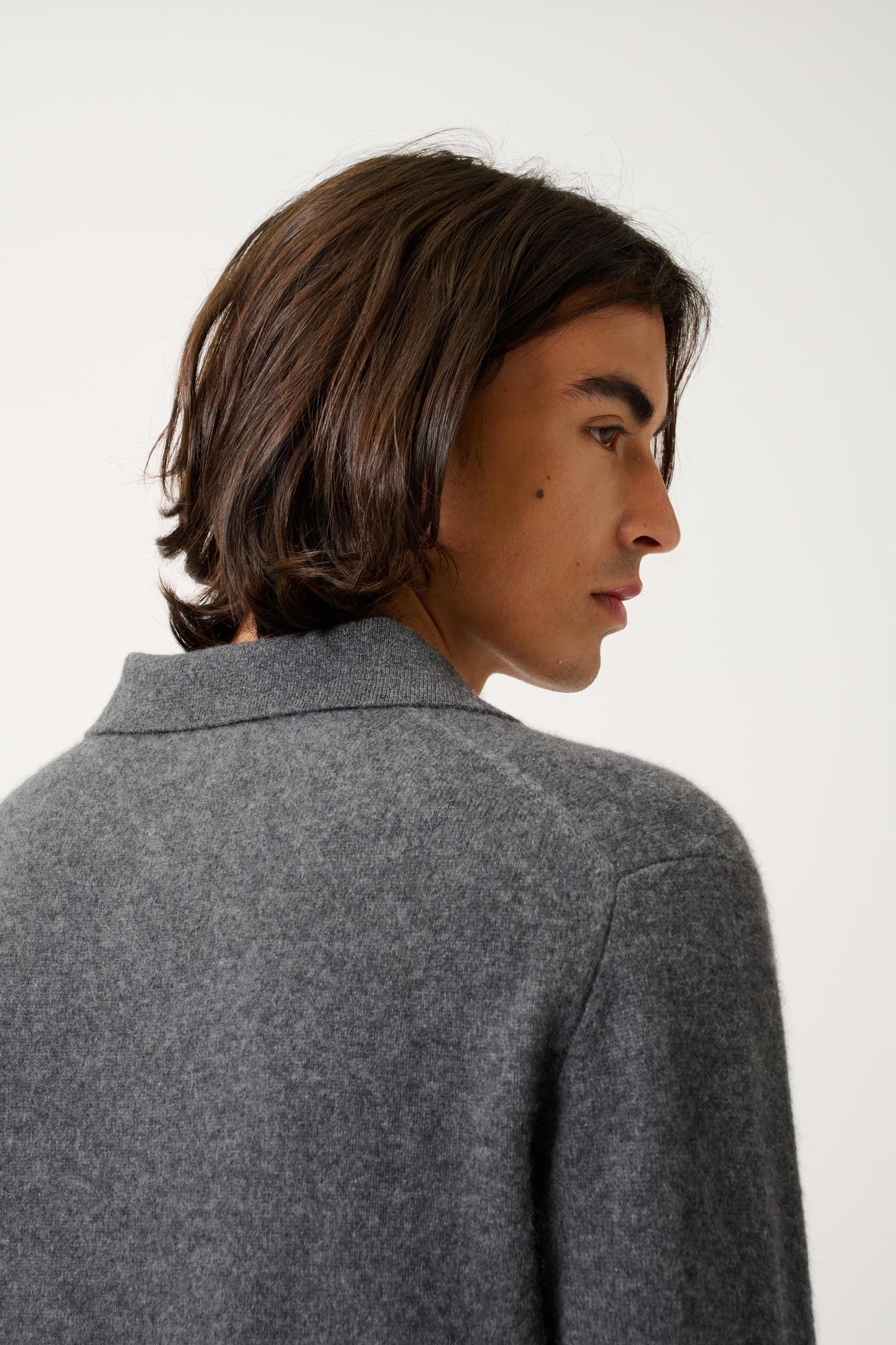 CHARVET Langarm-Poloshirt anthrazit meliert 100% Kaschmir