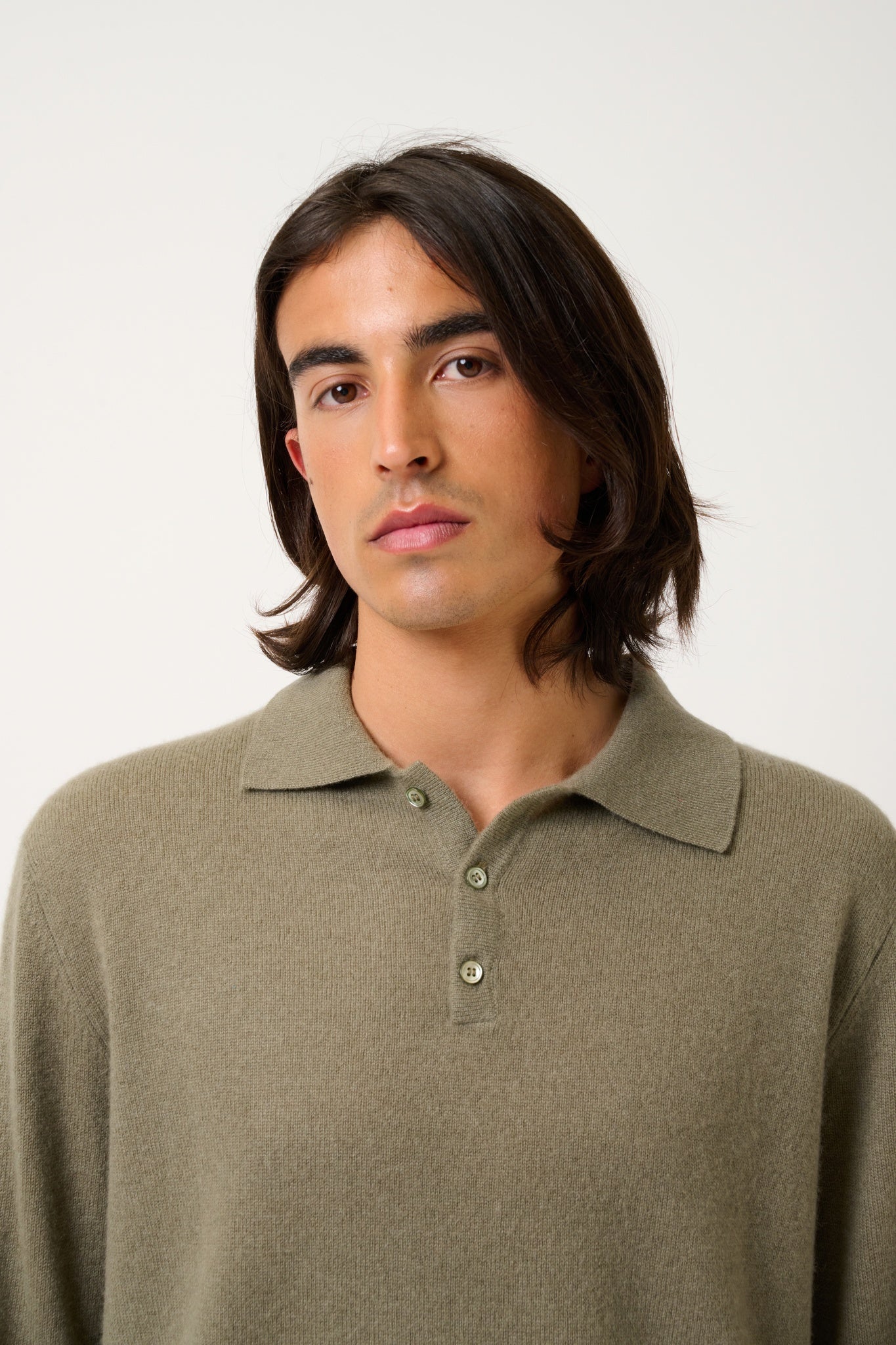 CHARVET polo manches longues army 100% cachemire