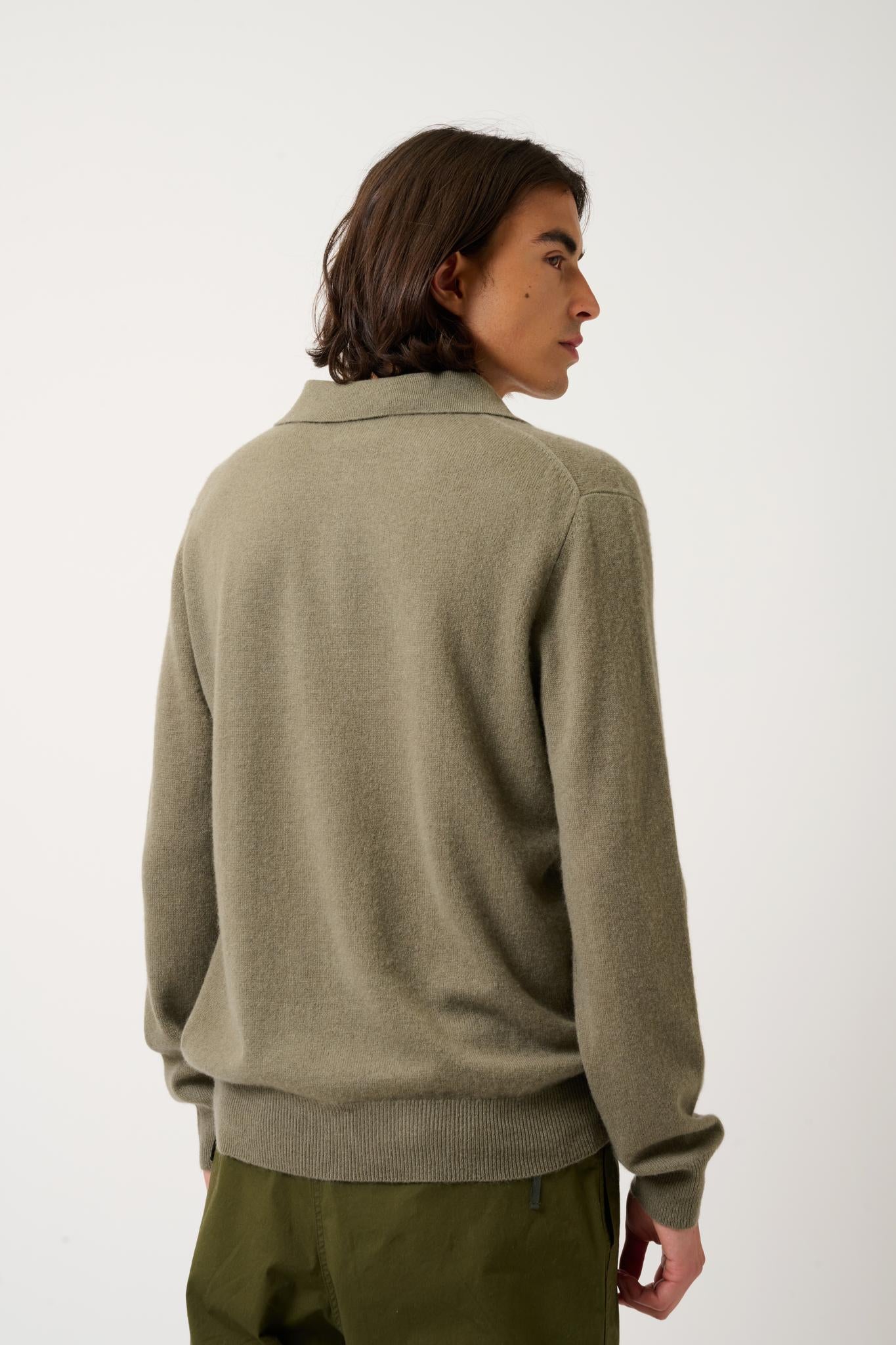 CHARVET Langarm-Poloshirt army 100% Kaschmir