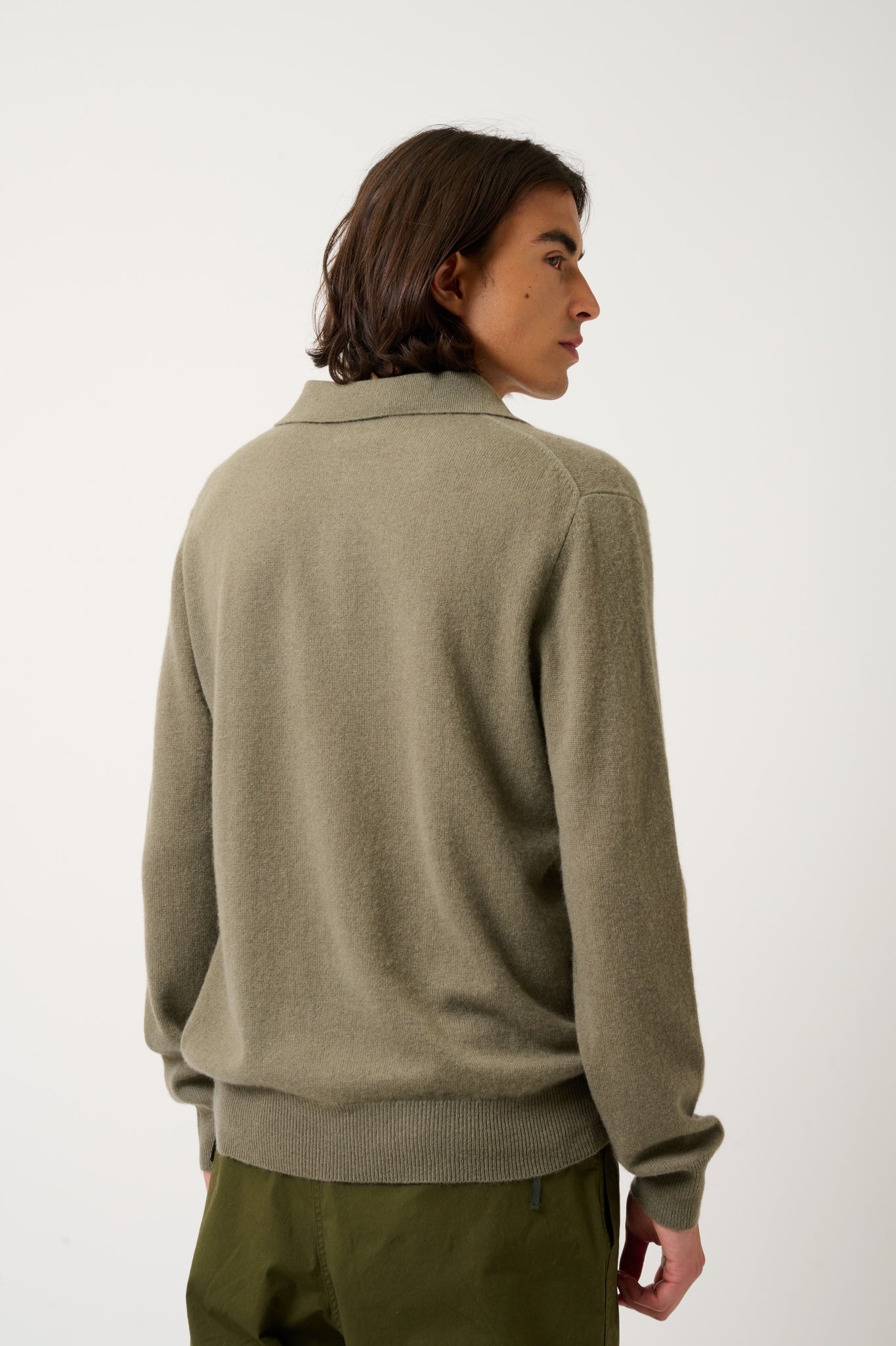 CHARVET polo manches longues army 100% cachemire