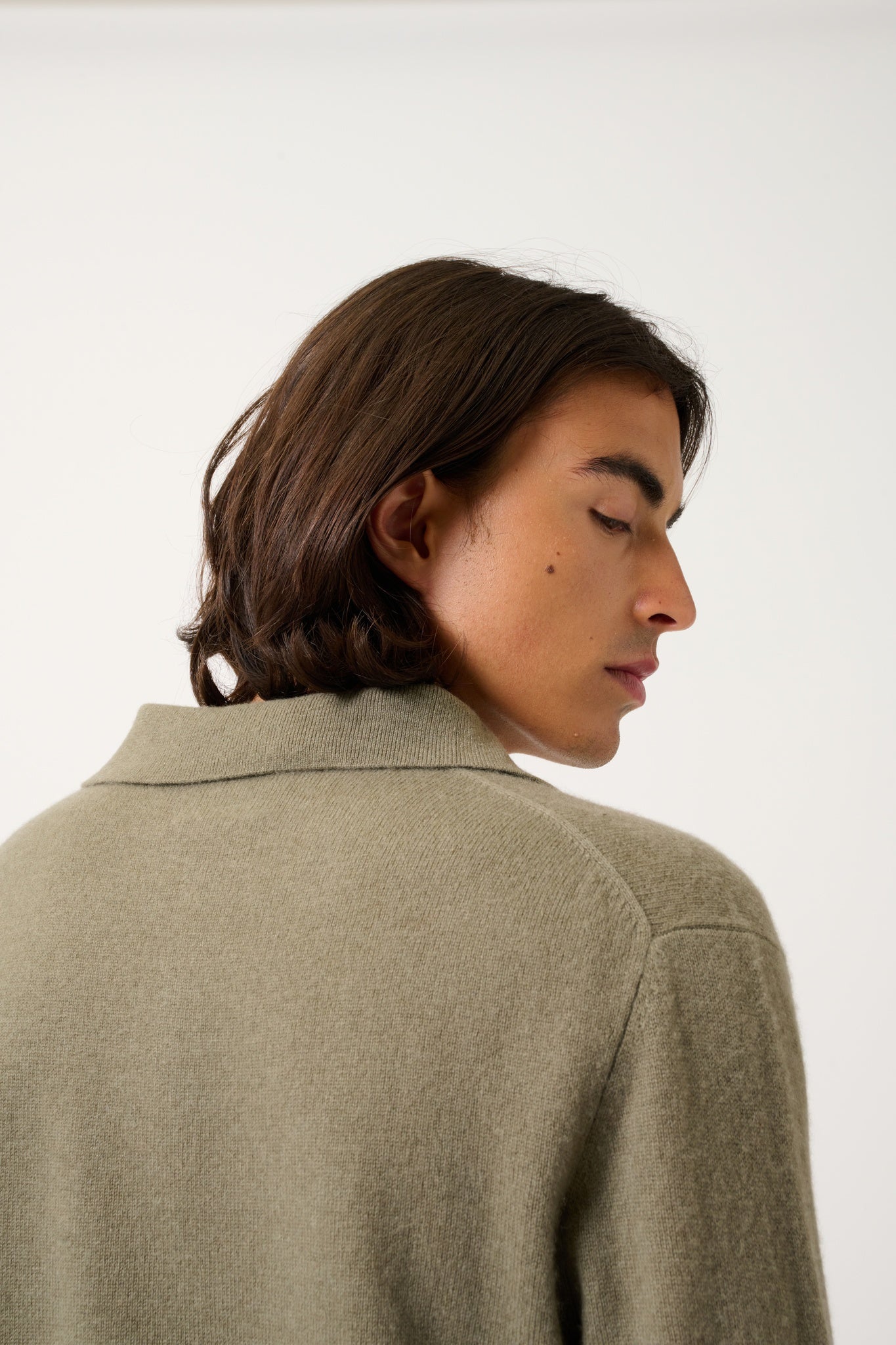 CHARVET polo manches longues army 100% cachemire