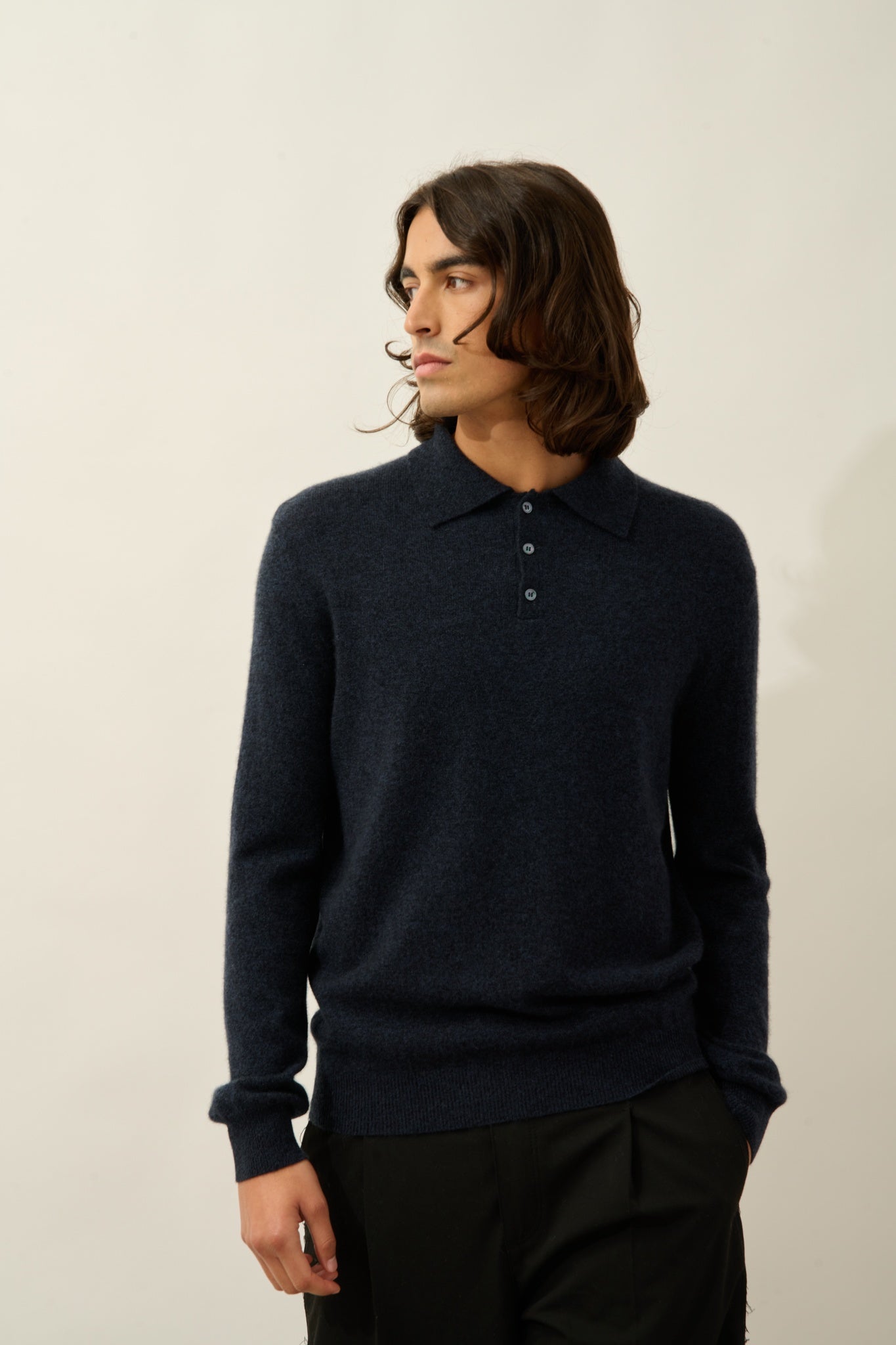 CHARVET polo manches longues caviar 100% cachemire