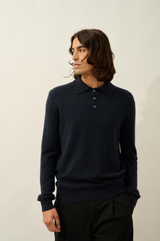 CHARVET polo manches longues caviar 100% cachemire