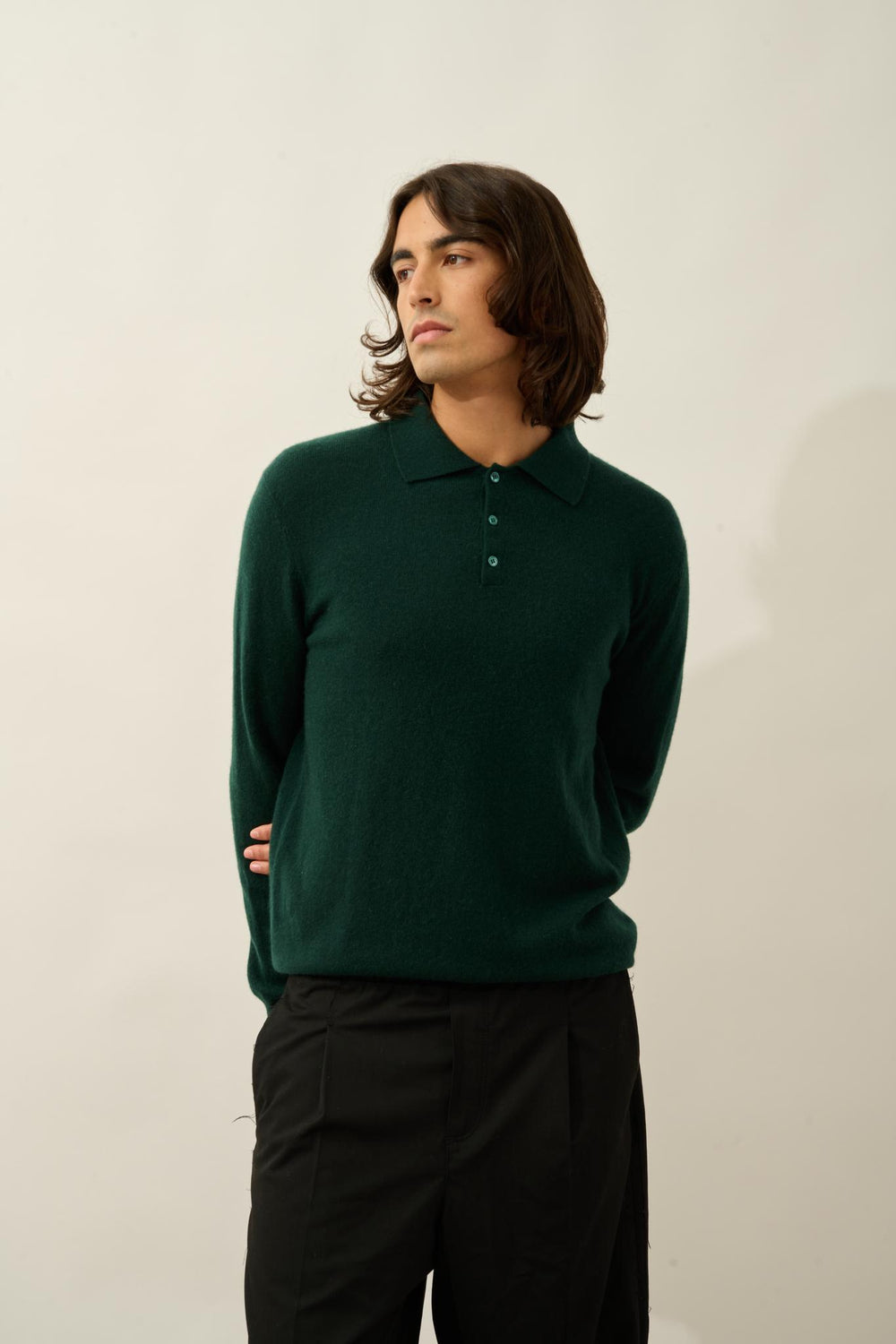 CHARVET long-sleeved polo cypress 100% cashmere