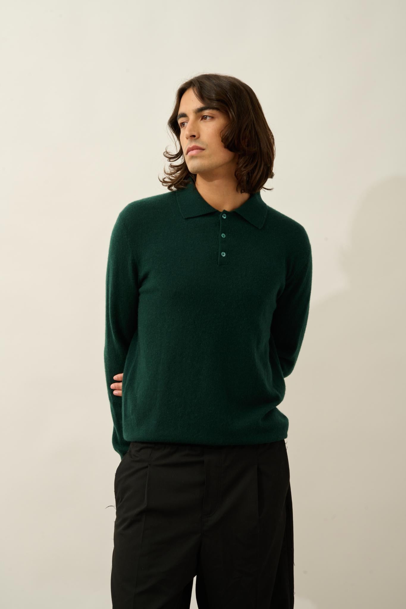 CHARVET long-sleeved polo cypress 100% cashmere