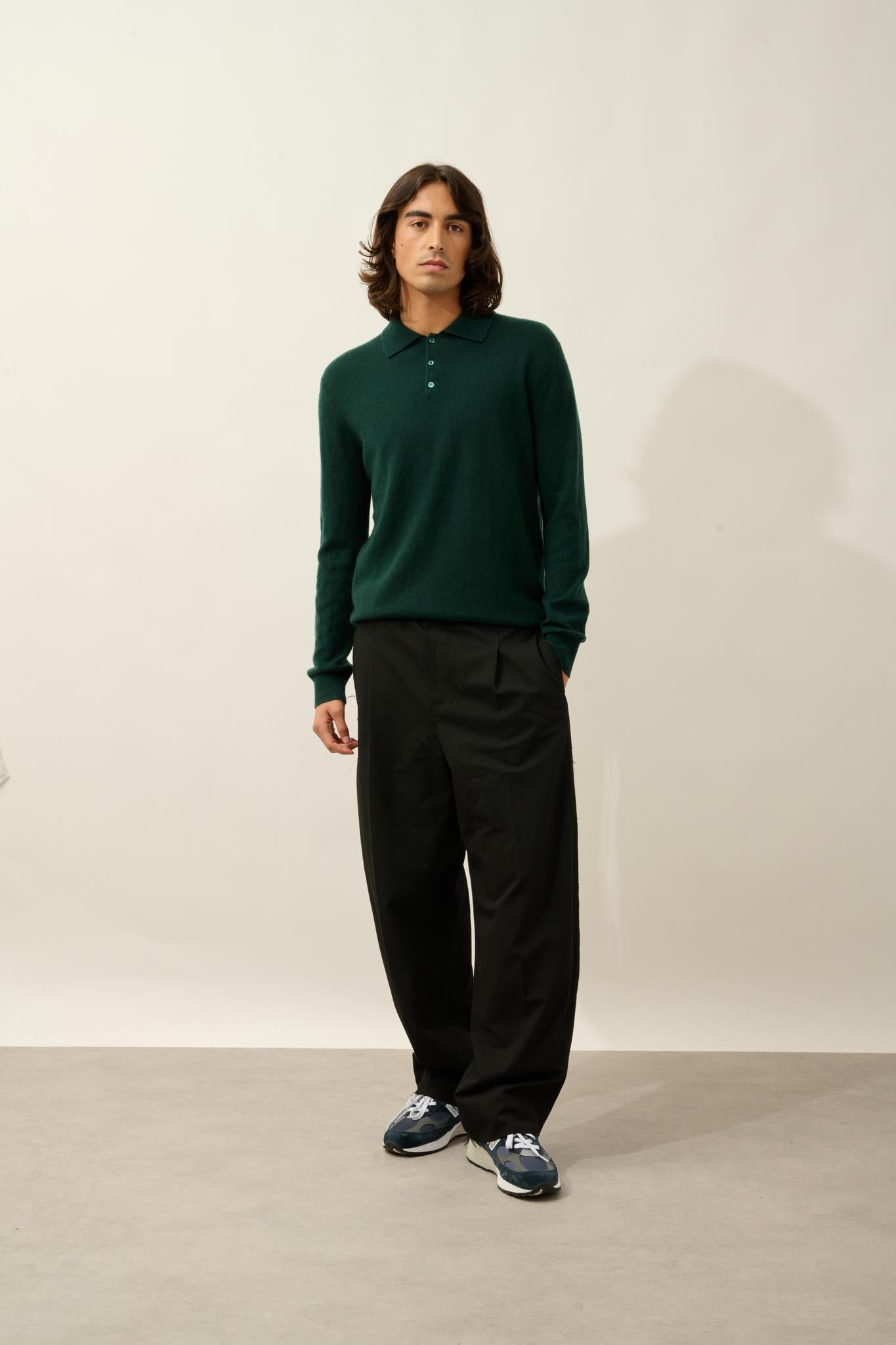 CHARVET long-sleeved polo cypress 100% cashmere