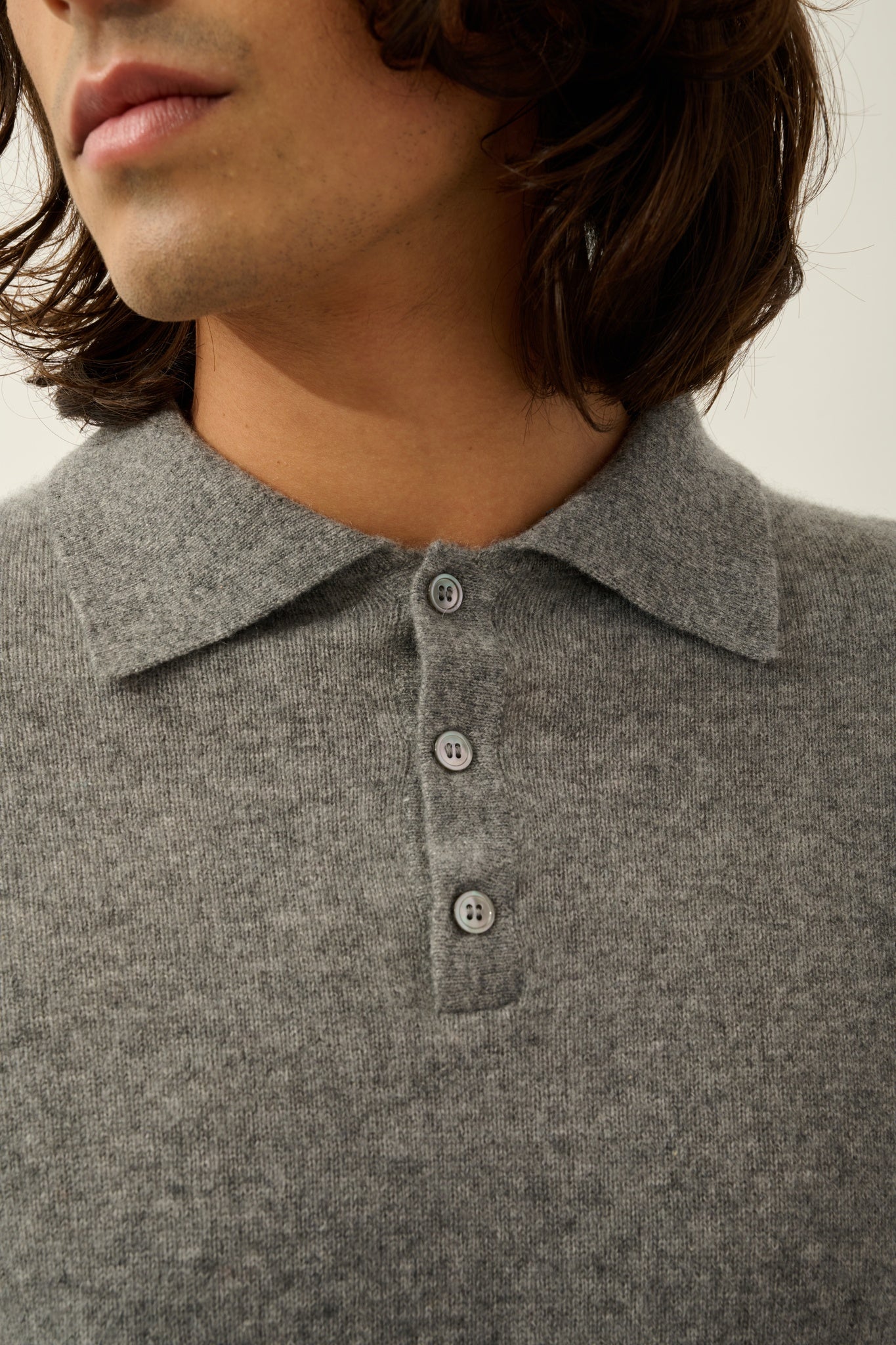 CHARVET polo manches longues flanelle chiné 100% cachemire