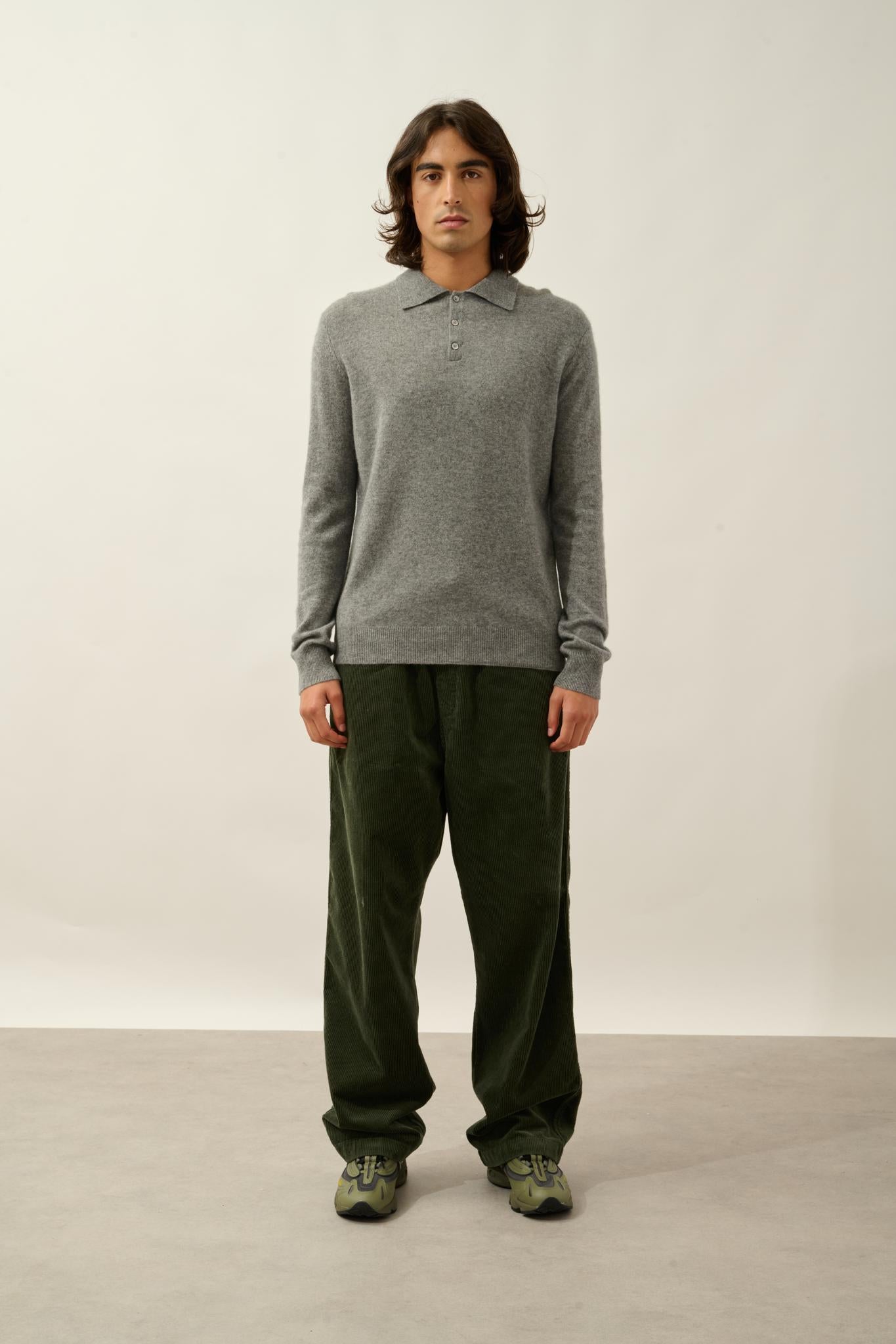 CHARVET polo manches longues flanelle chiné 100% cachemire