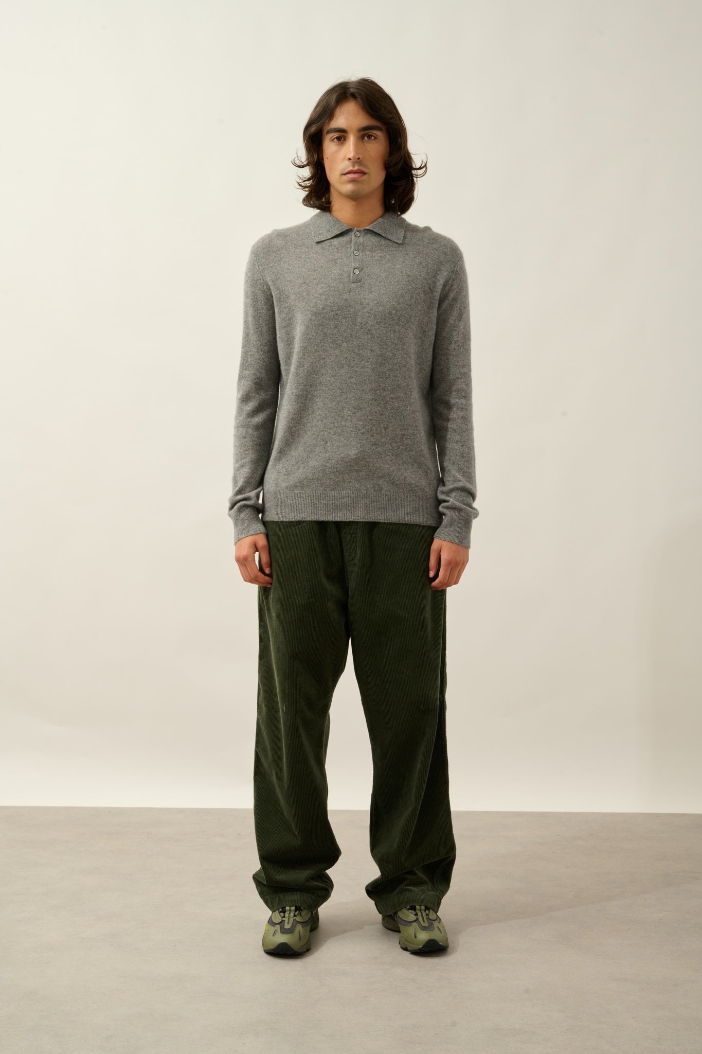 CHARVET polo manches longues flanelle chiné 100% cachemire