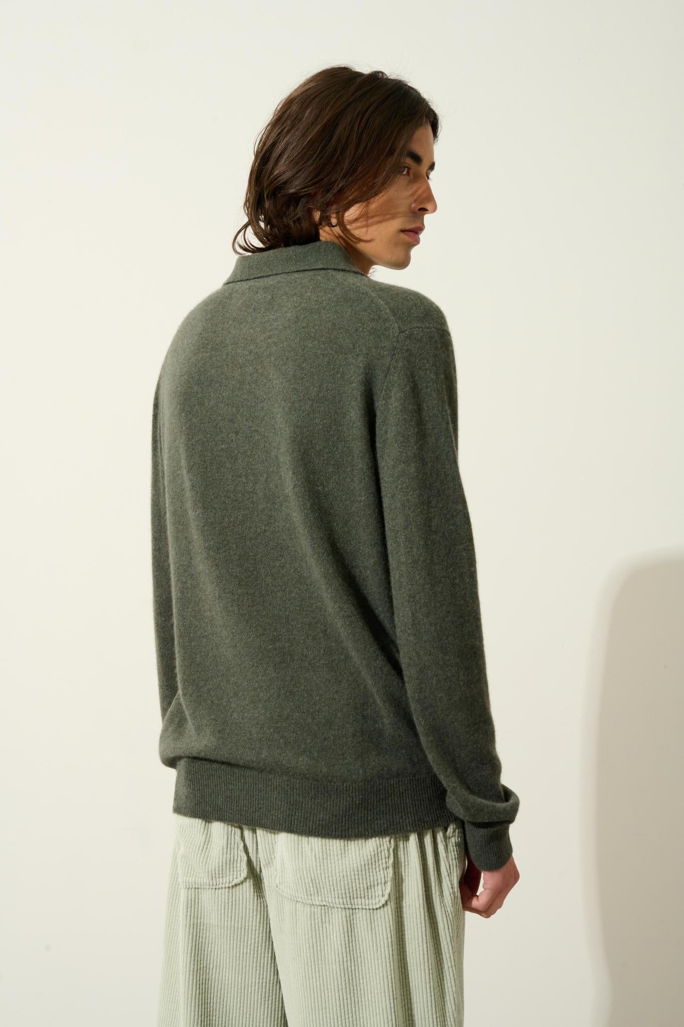 CHARVET long-sleeved polo shirt khaki mottled 100% cashmere