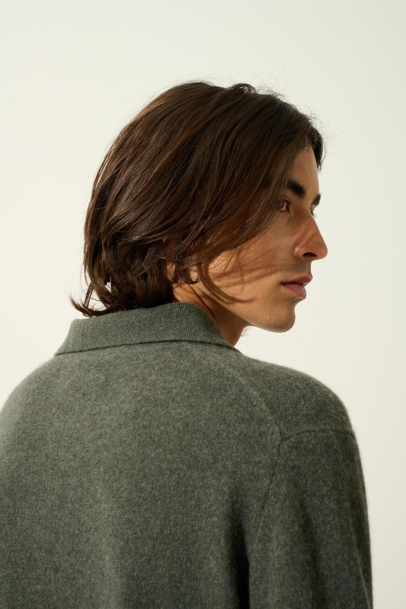 CHARVET long-sleeved polo shirt khaki mottled 100% cashmere