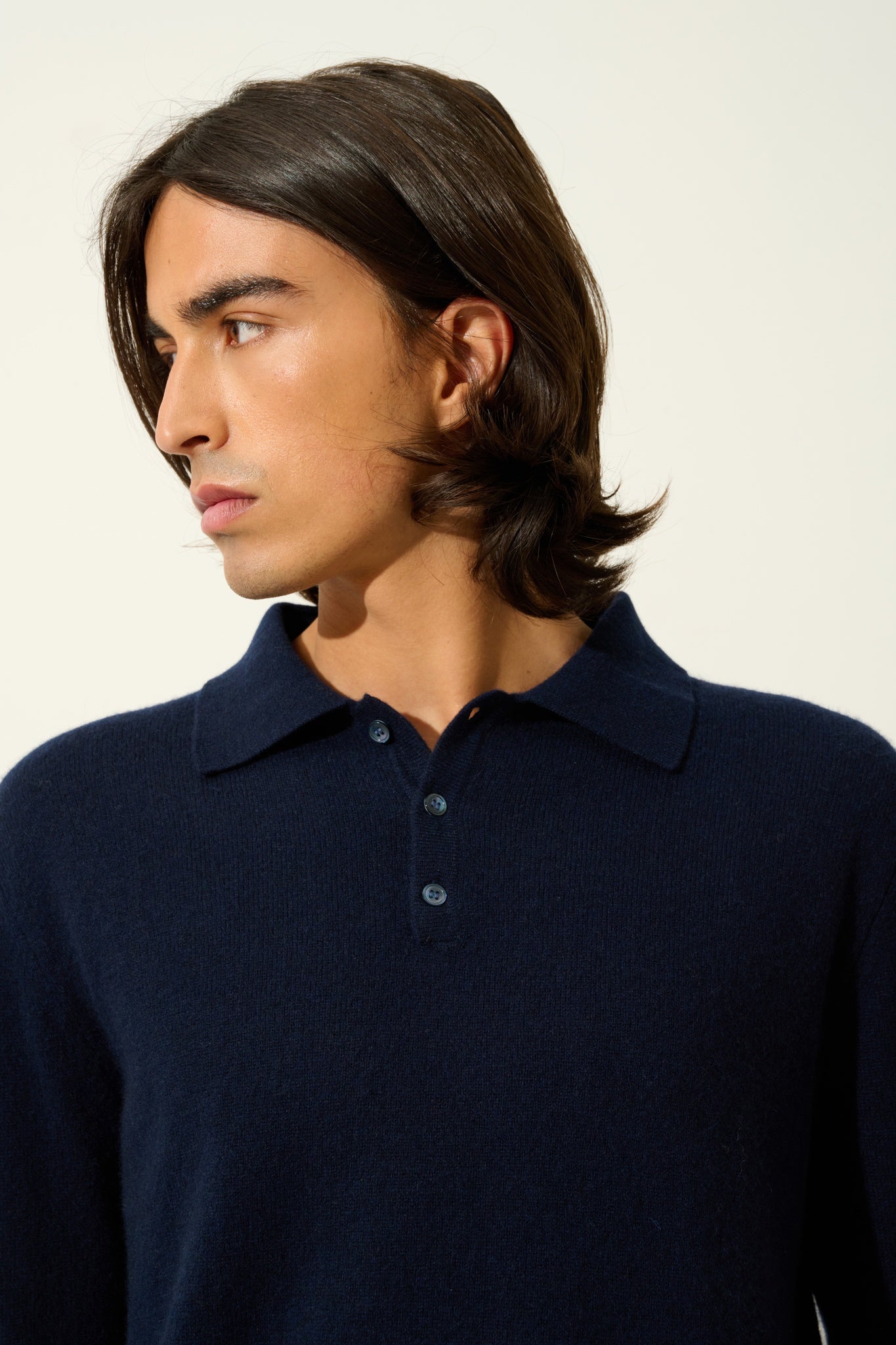 CHARVET Langarm-Poloshirt in Marineblau, 100 % Kaschmir