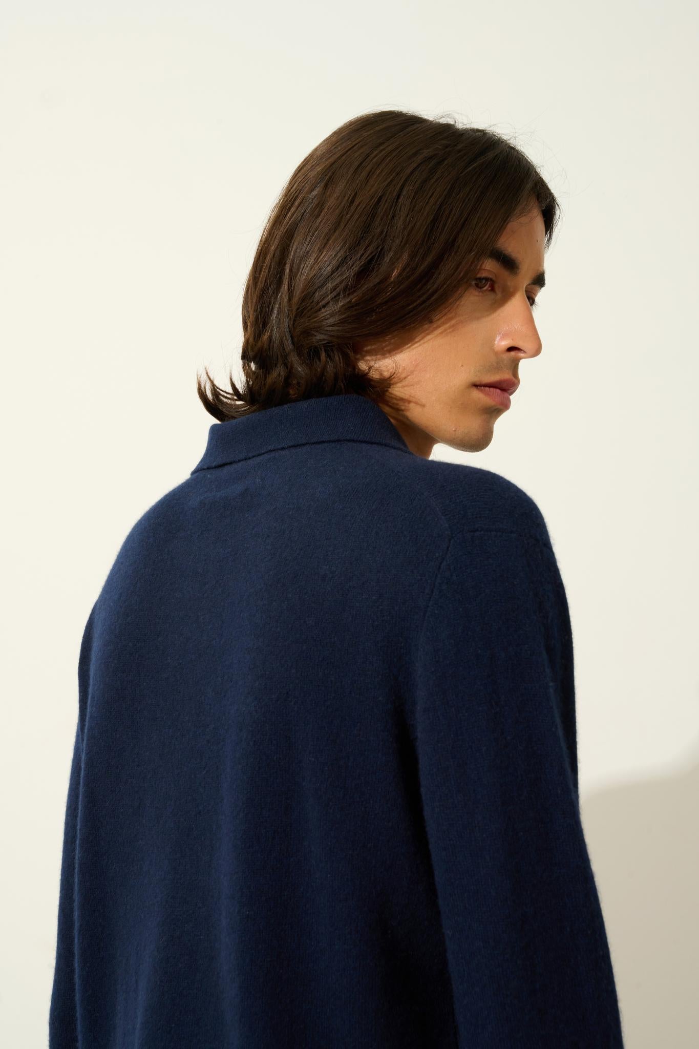 CHARVET polo manches longues navy 100% cachemire