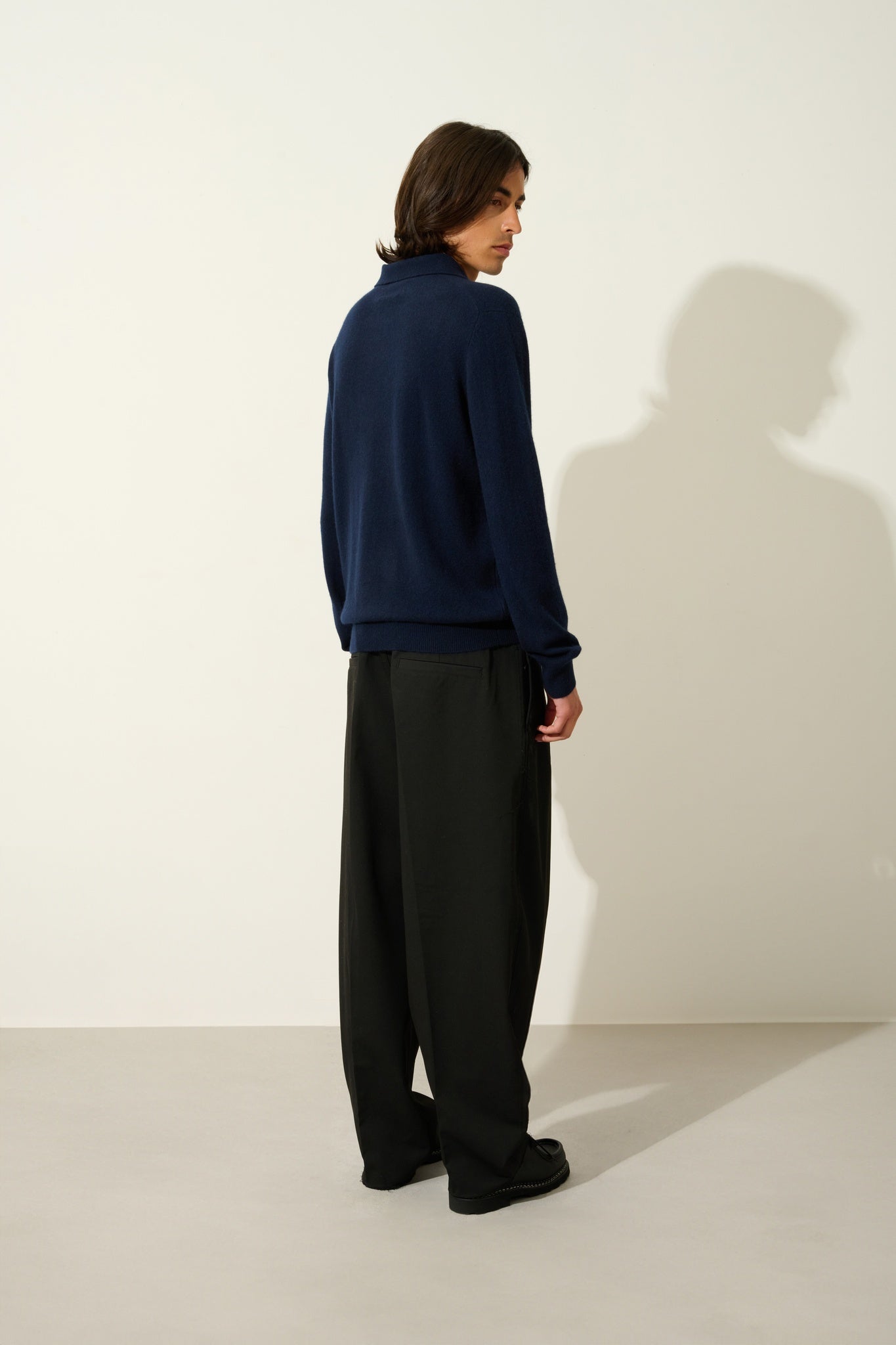 CHARVET Langarm-Poloshirt in Marineblau, 100 % Kaschmir