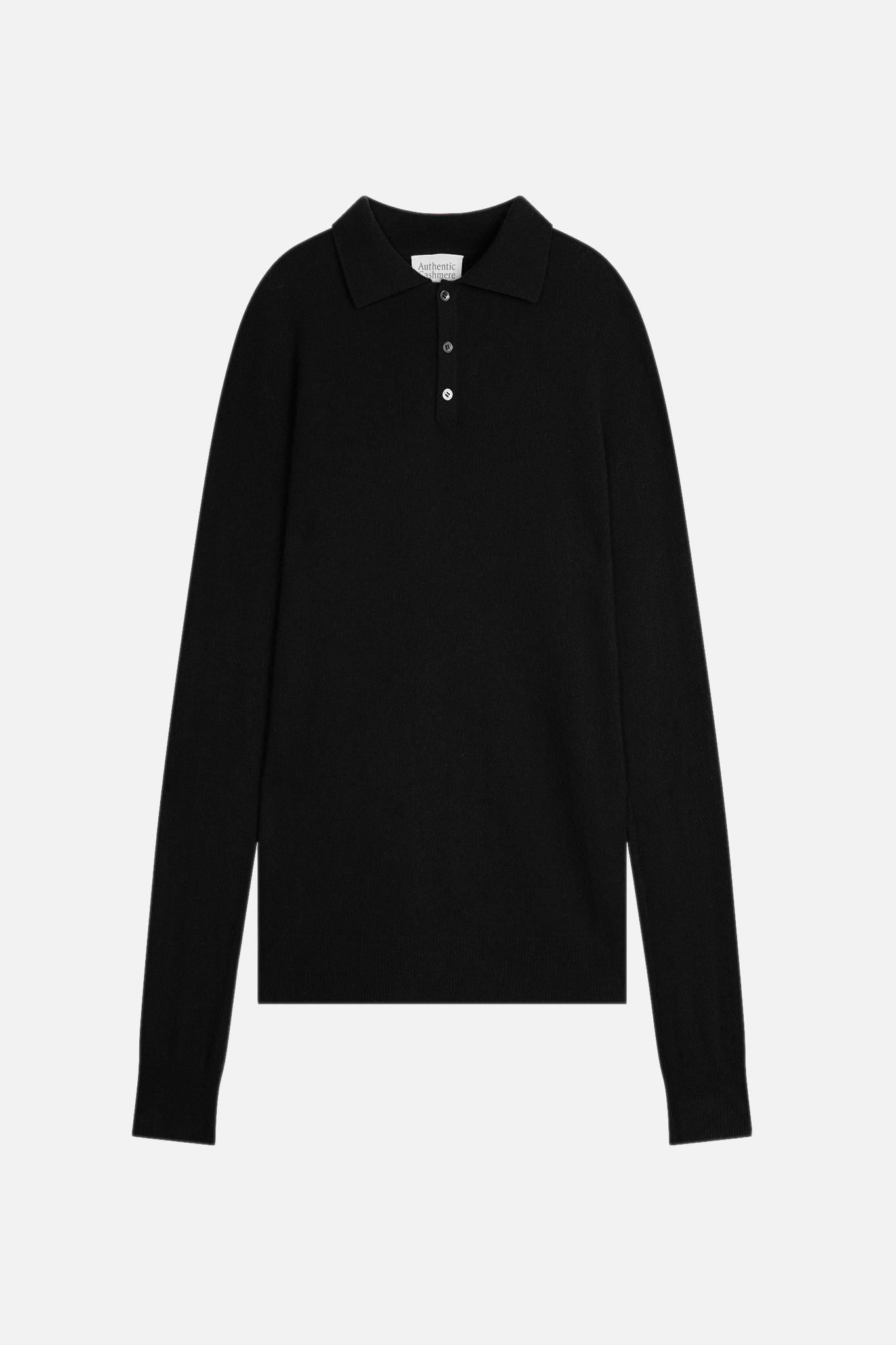 CHARVET schwarzes Langarm-Poloshirt 100 % Kaschmir