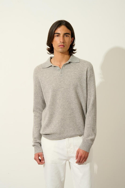 CHARVET long-sleeved polo shirt nuage chiné 100% cashmere