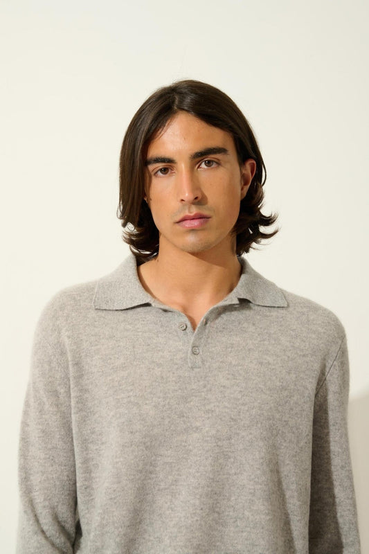 CHARVET long-sleeved polo shirt nuage chiné 100% cashmere