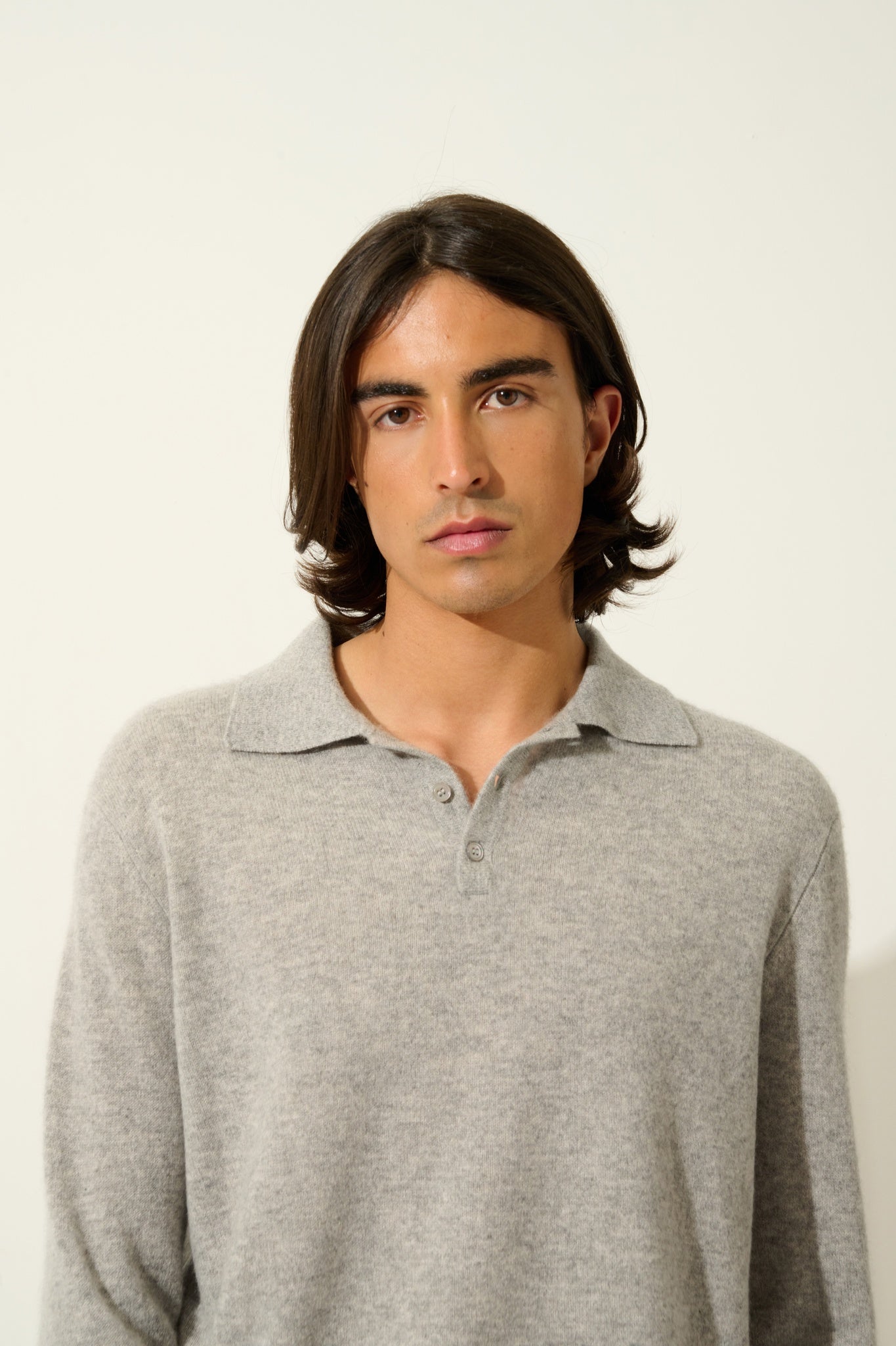 CHARVET polo manches longues nuage chiné 100% cachemire