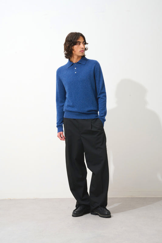 CHARVET polo manches longues ocean chiné 100% cachemire