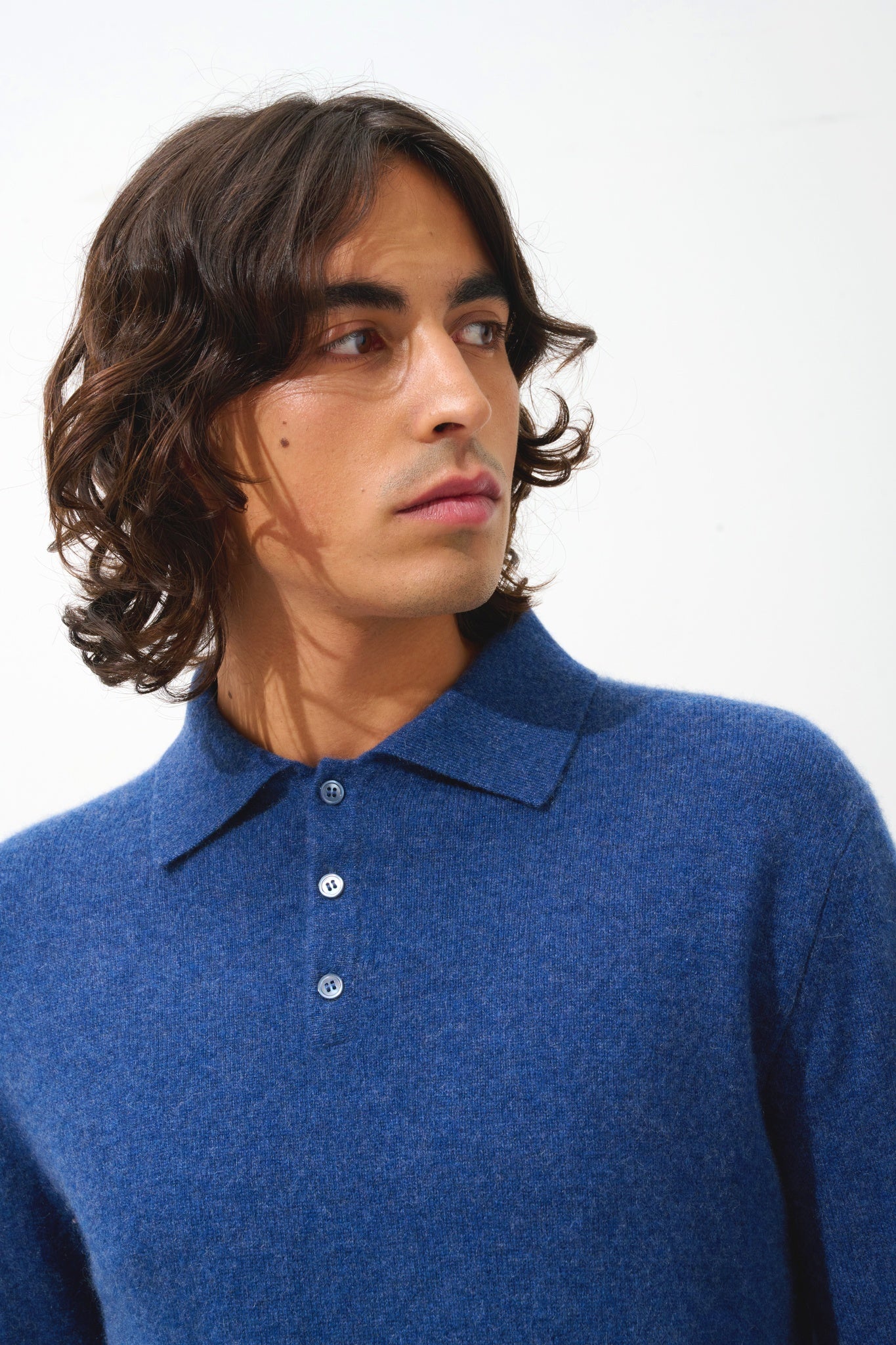 CHARVET Langarm-Poloshirt ocean meliert 100% Kaschmir