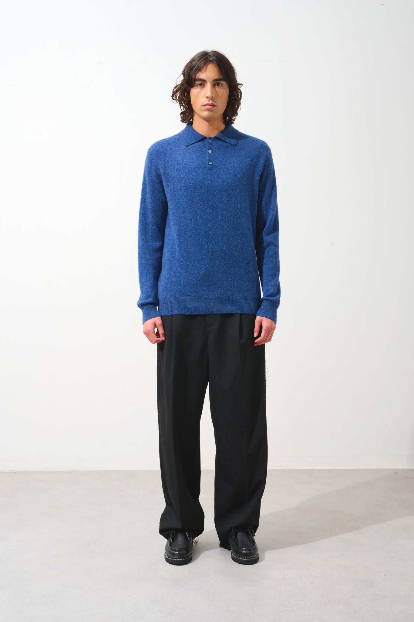 CHARVET Langarm-Poloshirt ocean meliert 100% Kaschmir