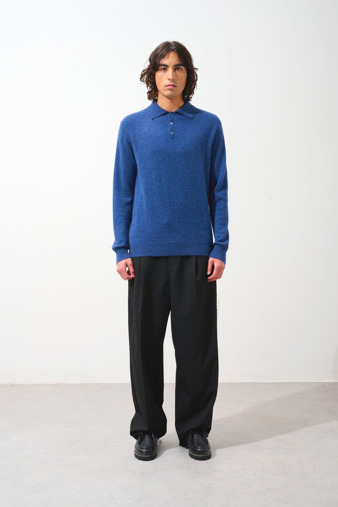 CHARVET Langarm-Poloshirt ocean meliert 100% Kaschmir