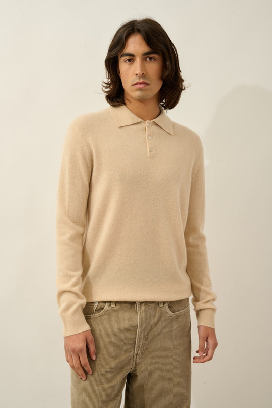 charvet polo manches longues sable 100% cachemire