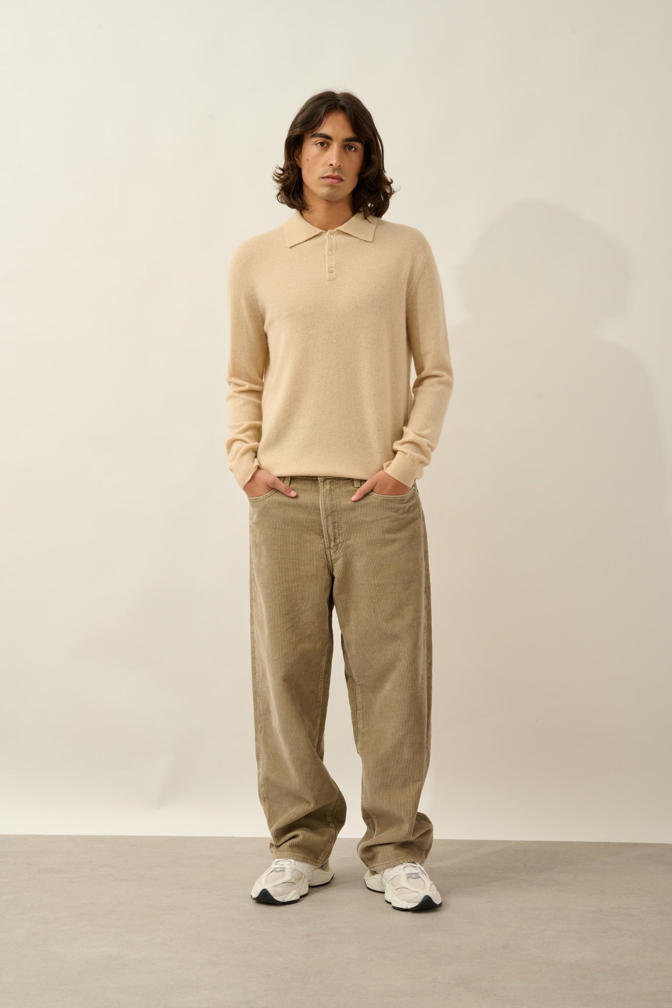 CHARVET polo manches longues sable 100% cachemire