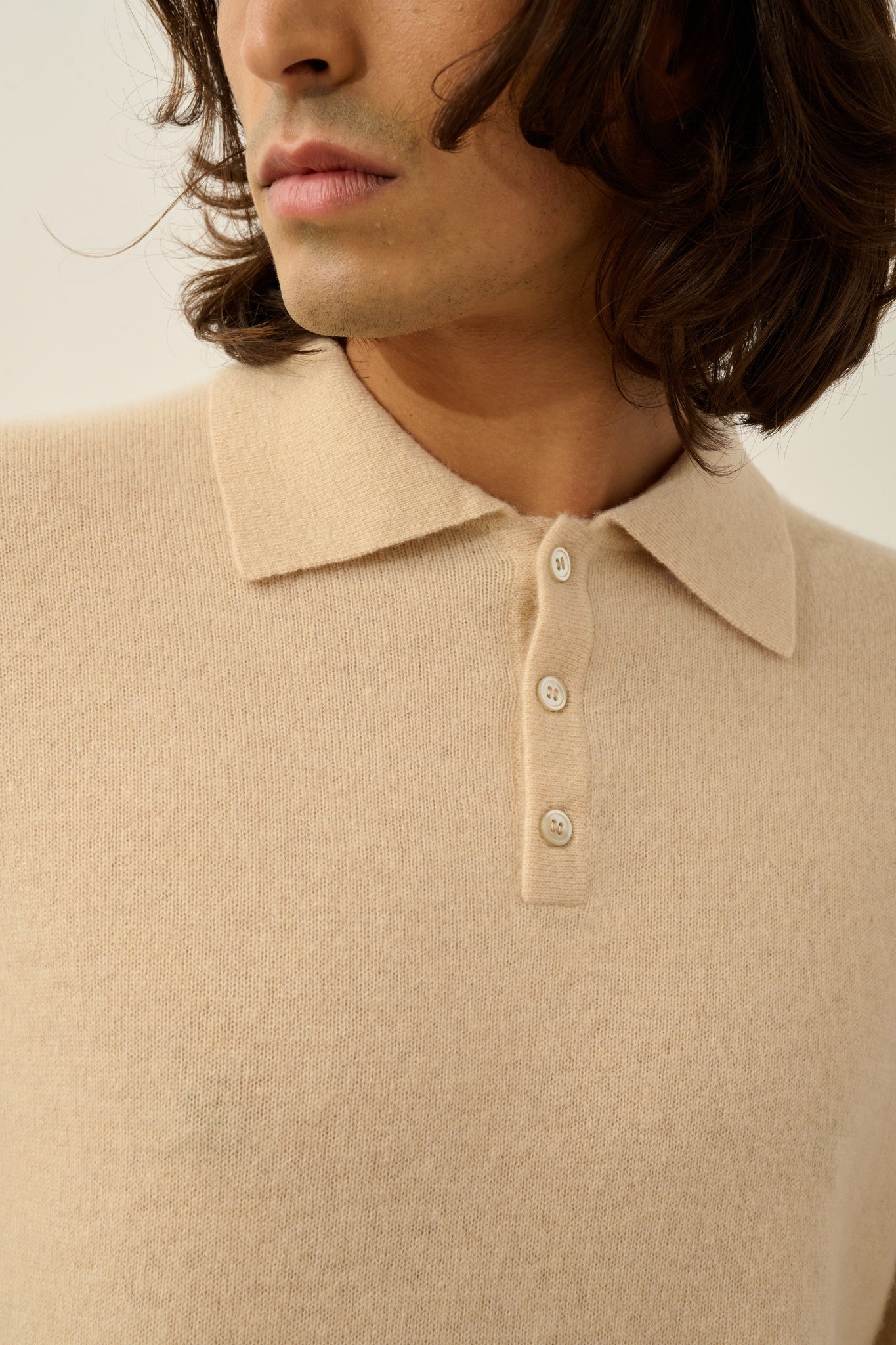 CHARVET polo manches longues sable 100% cachemire